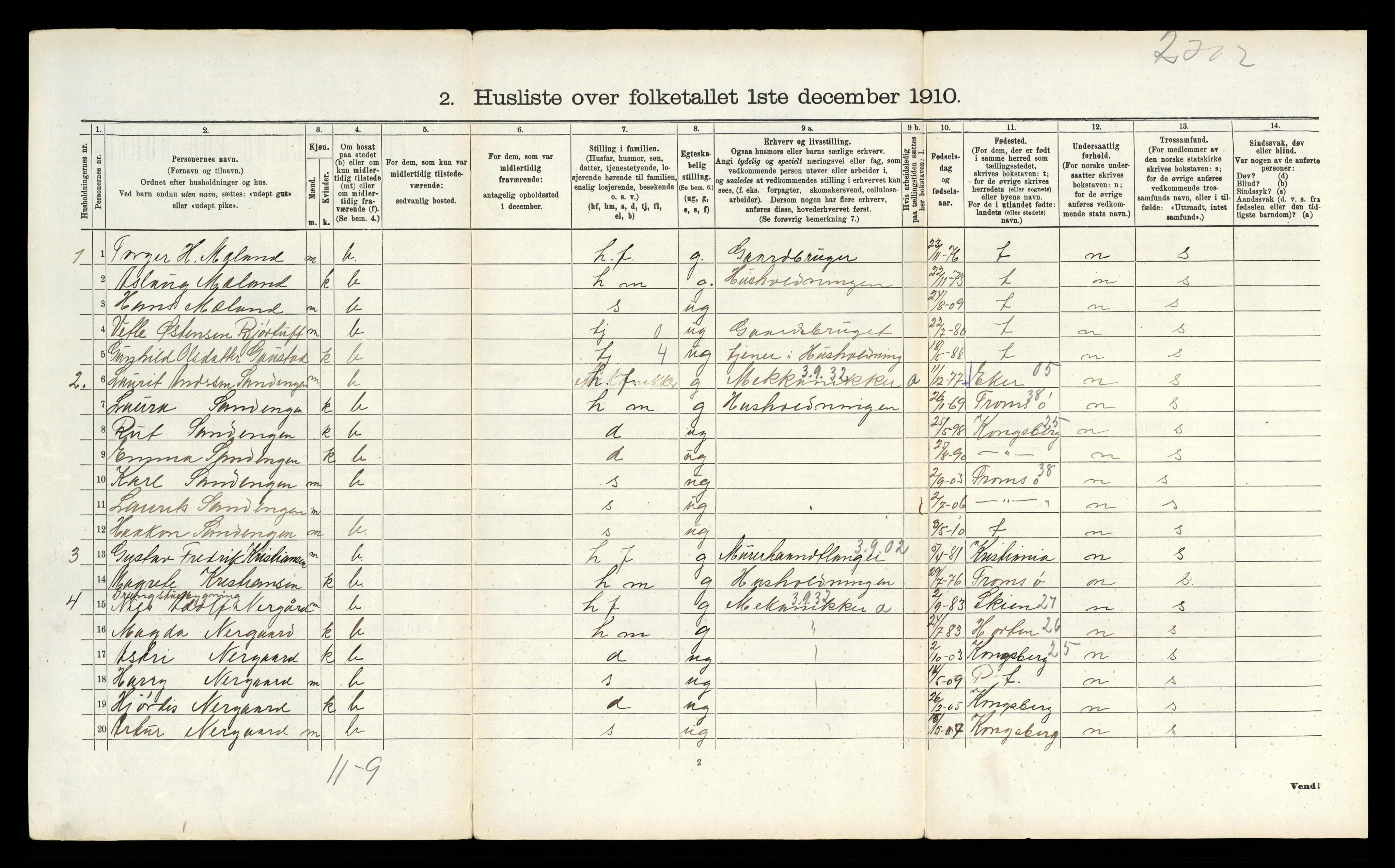 RA, 1910 census for Tinn, 1910, p. 1164