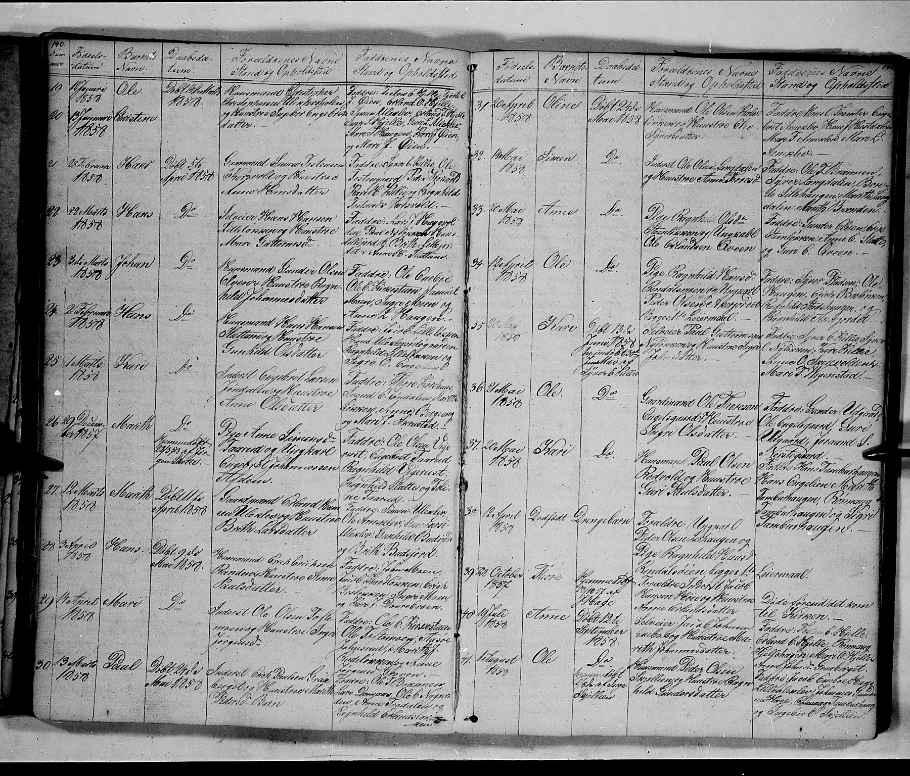 Lesja prestekontor, SAH/PREST-068/H/Ha/Hab/L0003: Parish register (copy) no. 3, 1842-1862, p. 140-141