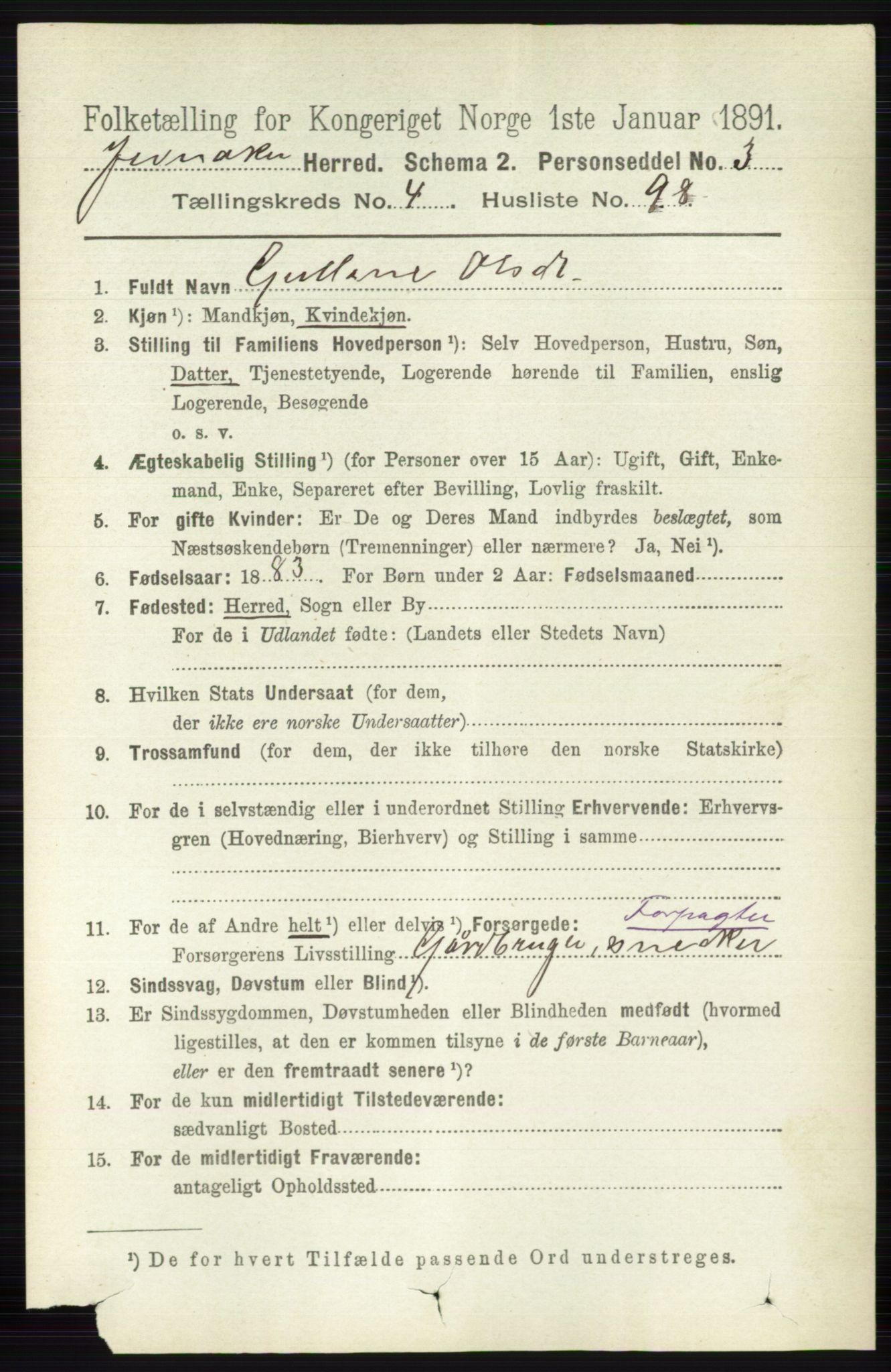 RA, 1891 census for 0532 Jevnaker, 1891, p. 2309