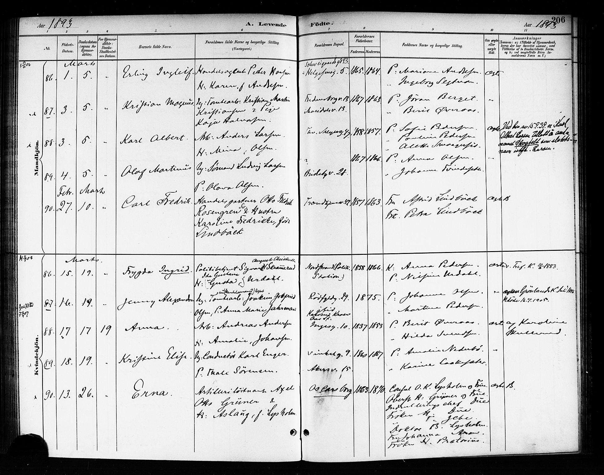 Rikshospitalet prestekontor Kirkebøker, SAO/A-10309b/F/L0008: Parish register (official) no. 8, 1890-1893, p. 207