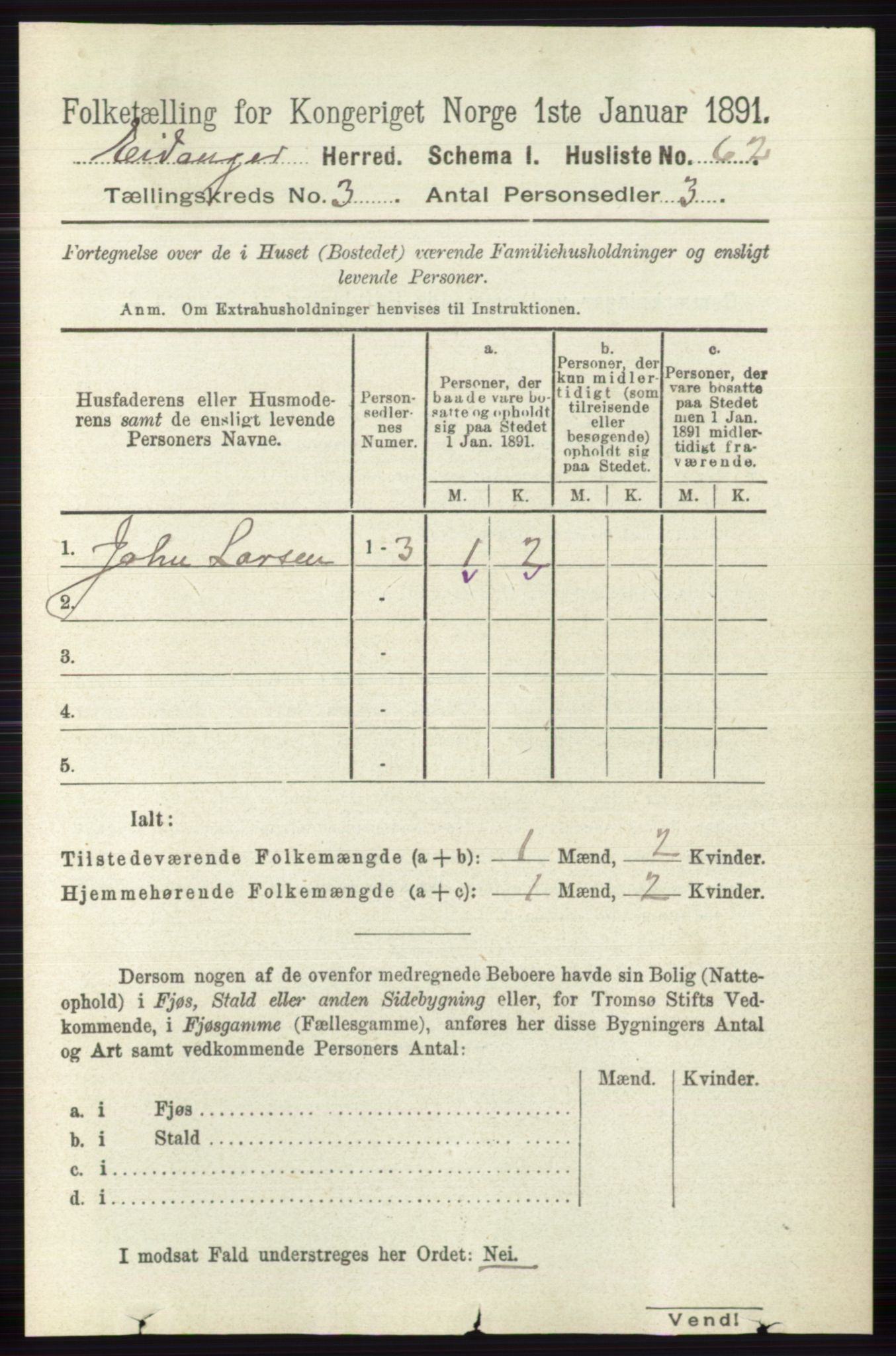 RA, 1891 census for 0813 Eidanger, 1891, p. 1520