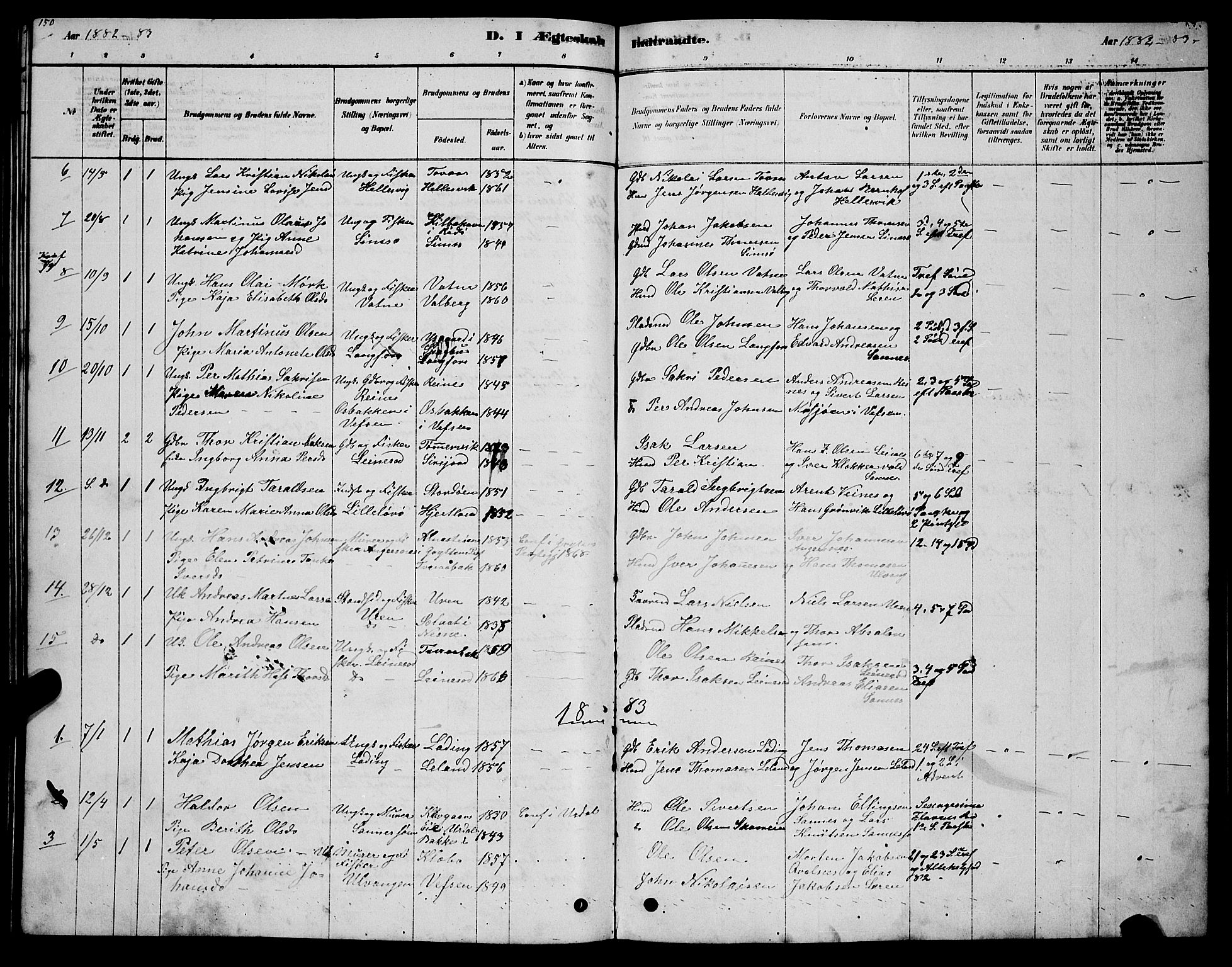 Ministerialprotokoller, klokkerbøker og fødselsregistre - Nordland, AV/SAT-A-1459/831/L0477: Parish register (copy) no. 831C04, 1878-1897, p. 150