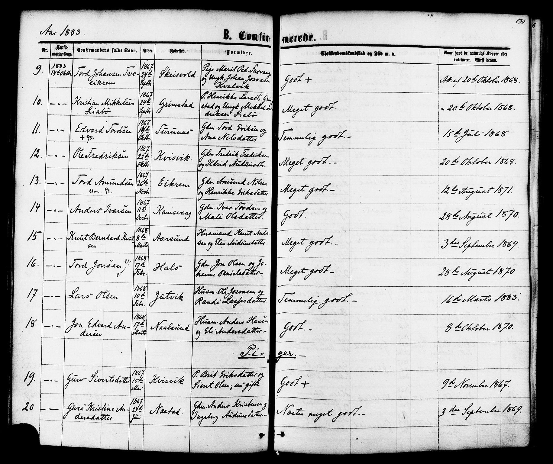 Ministerialprotokoller, klokkerbøker og fødselsregistre - Møre og Romsdal, AV/SAT-A-1454/587/L0999: Parish register (official) no. 587A01, 1864-1886, p. 130