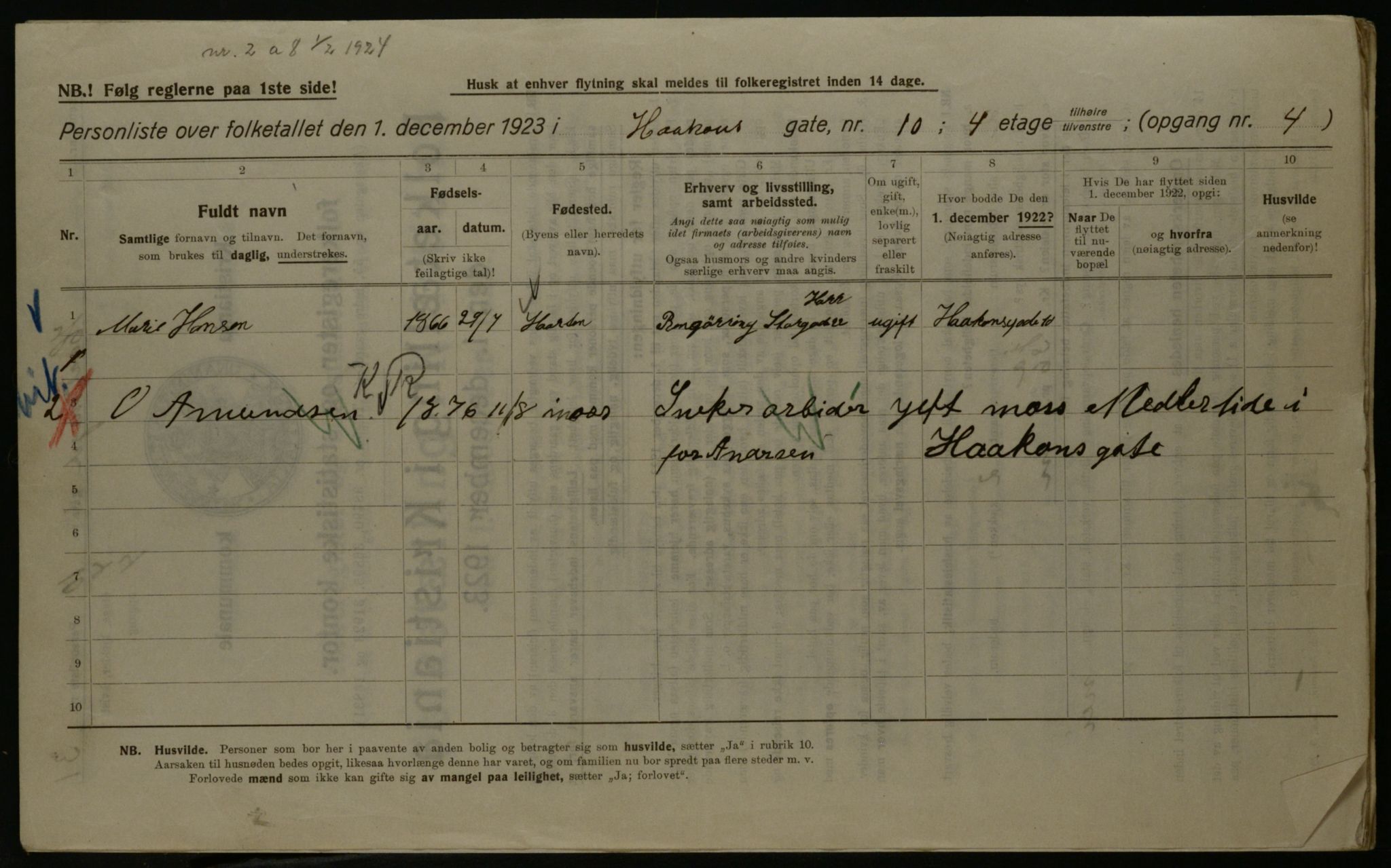 OBA, Municipal Census 1923 for Kristiania, 1923, p. 47607