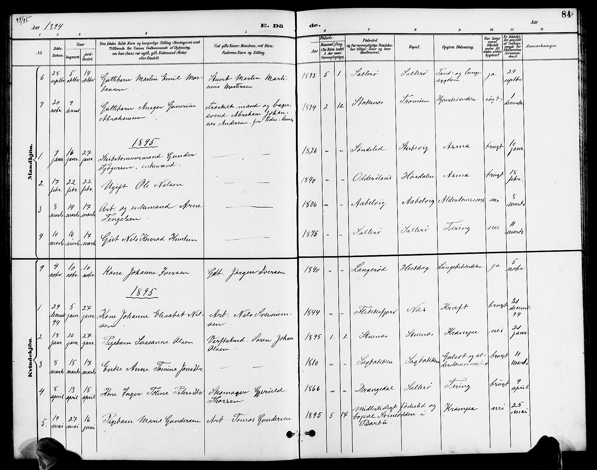 Austre Moland sokneprestkontor, AV/SAK-1111-0001/F/Fb/Fbb/L0002: Parish register (copy) no. B 2, 1894-1918, p. 84