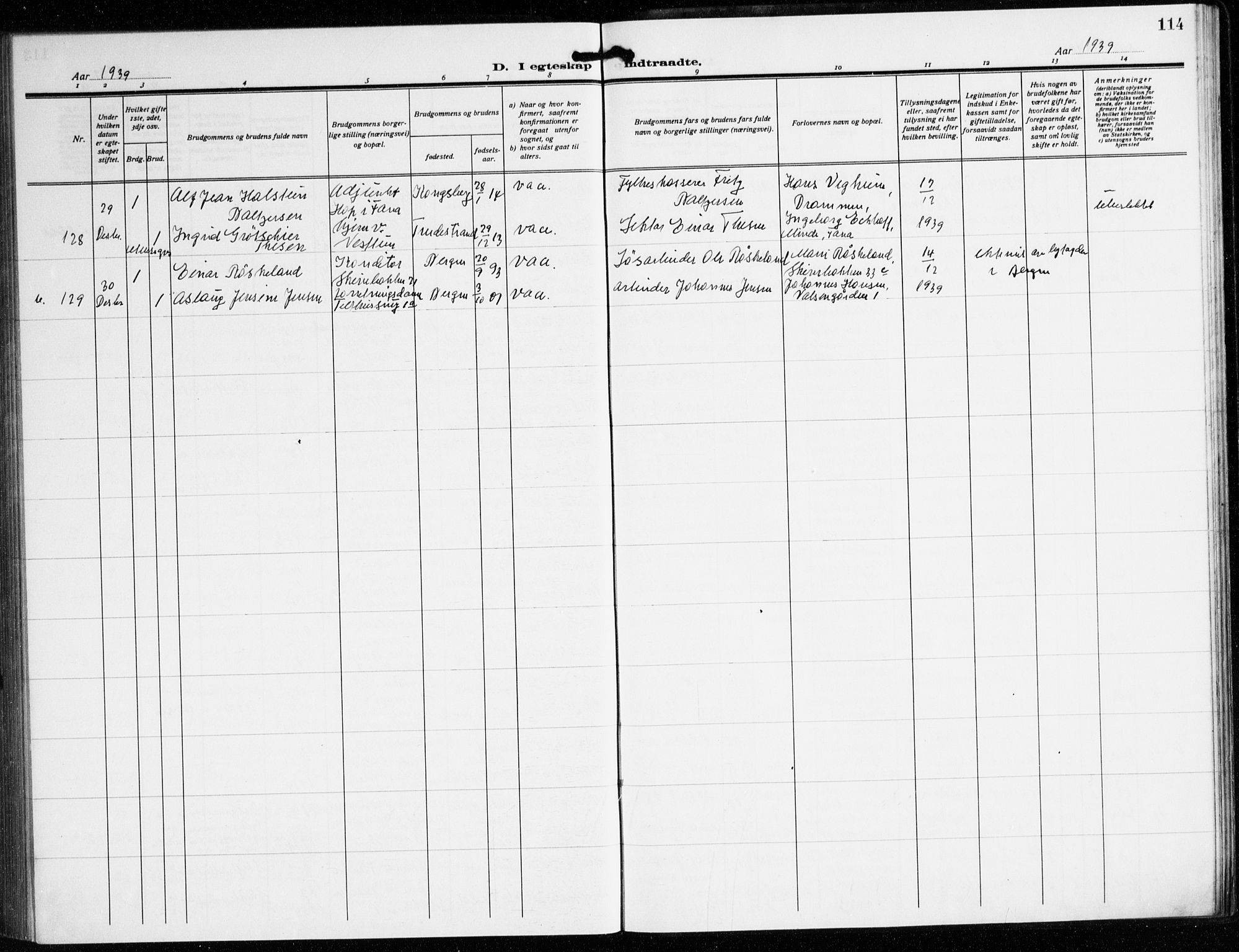 Korskirken sokneprestembete, AV/SAB-A-76101/H/Hab: Parish register (copy) no. D 5, 1926-1944, p. 114