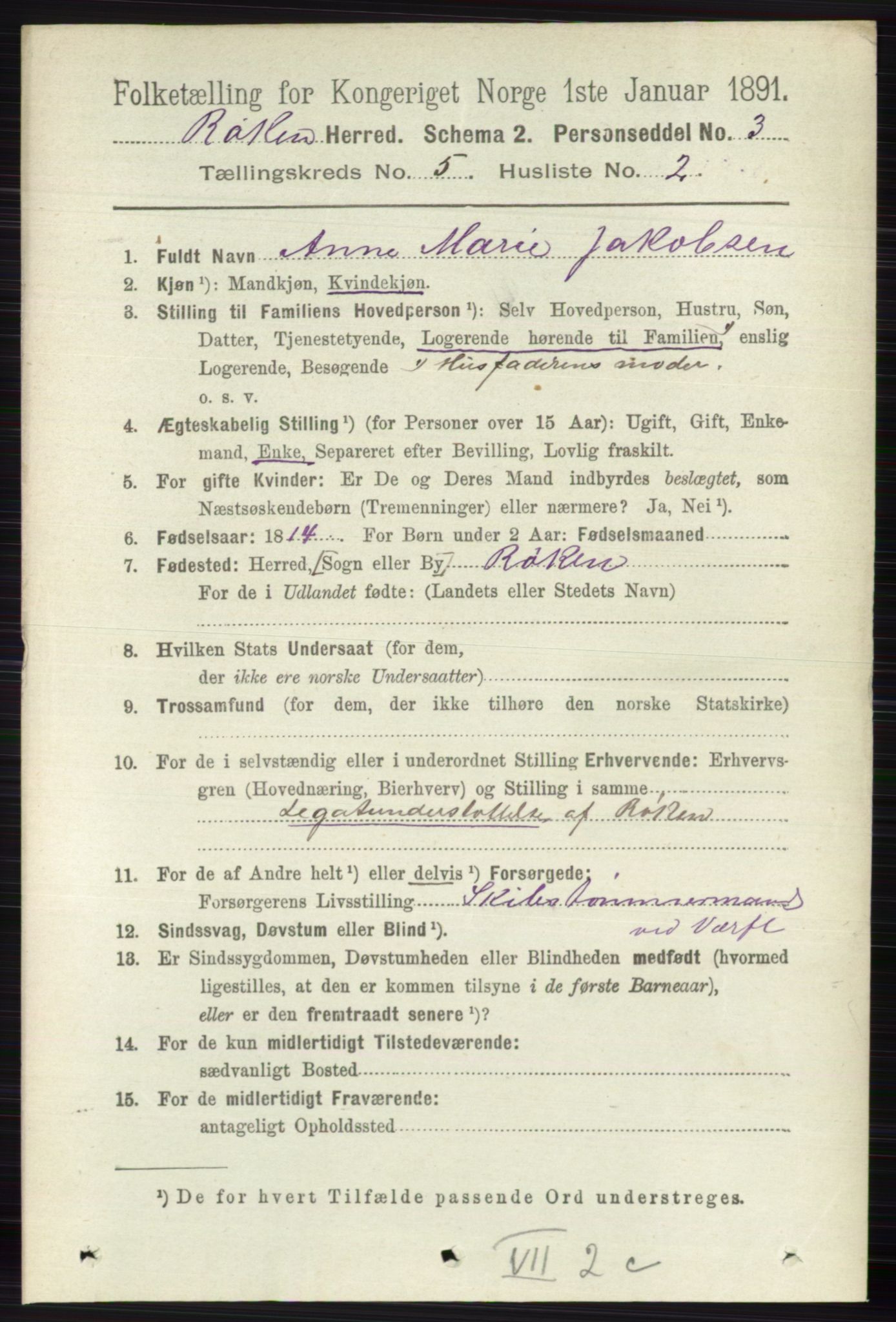 RA, 1891 census for 0627 Røyken, 1891, p. 2896