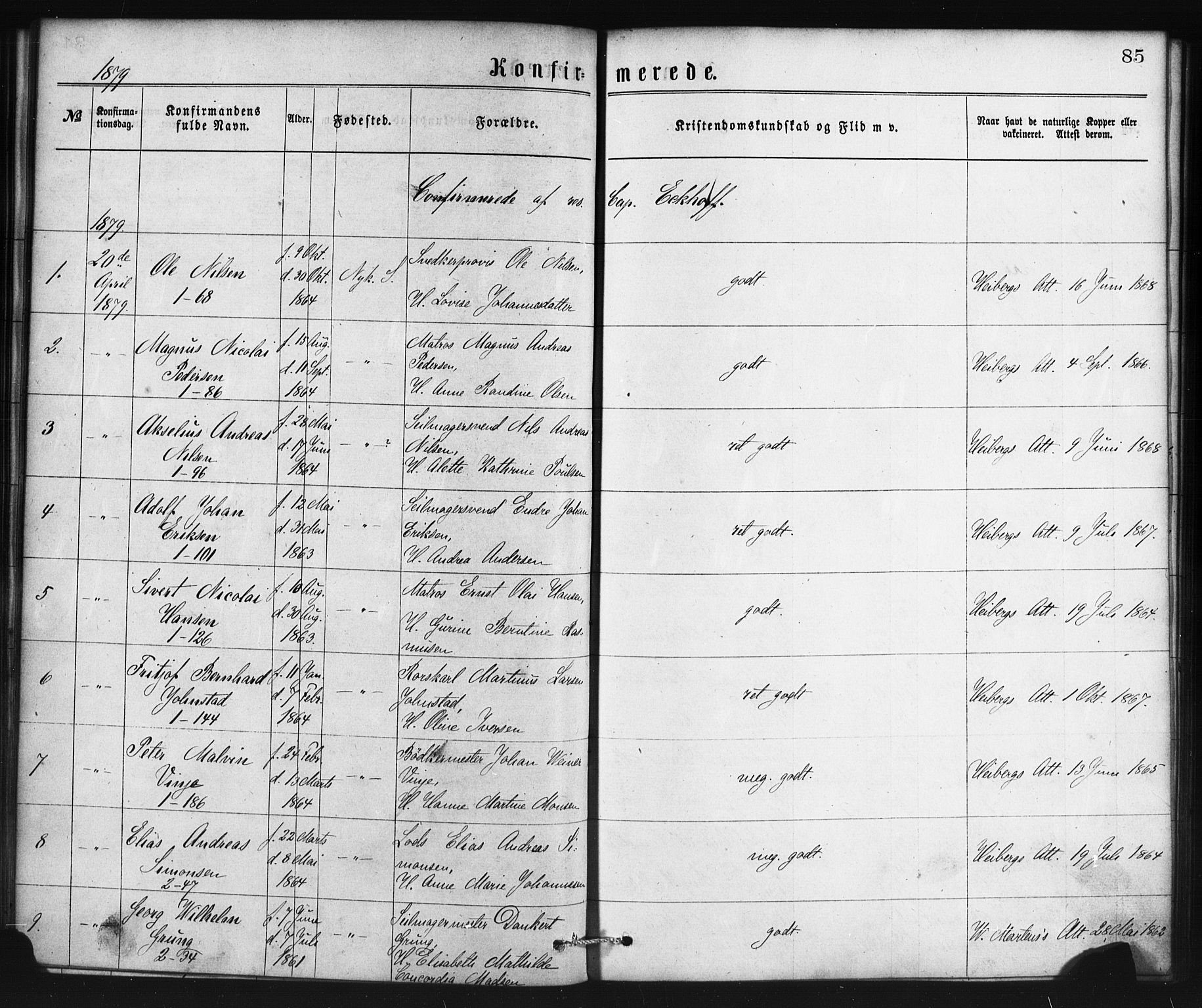 Nykirken Sokneprestembete, SAB/A-77101/H/Haa/L0025: Parish register (official) no. C 4, 1870-1886, p. 85