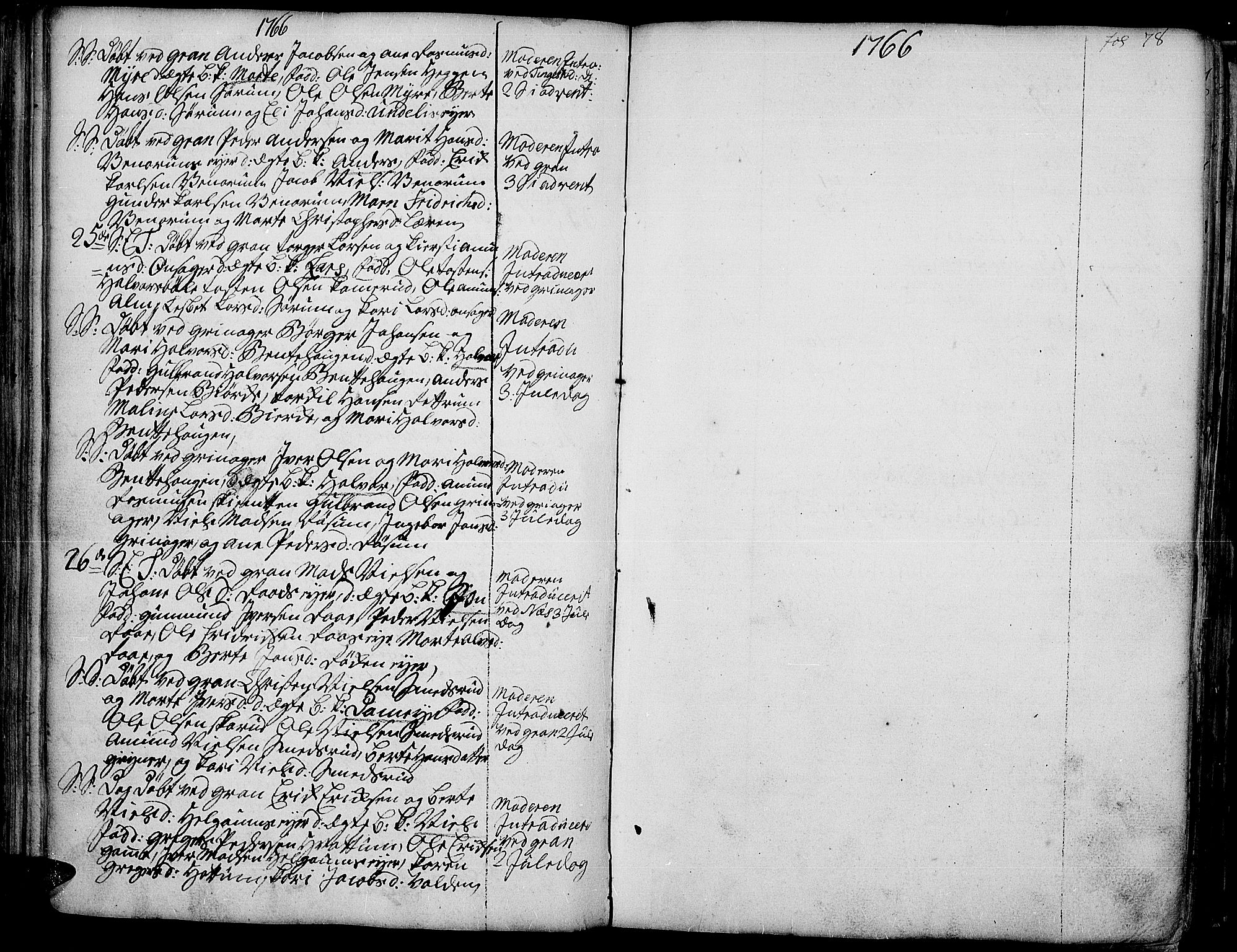 Gran prestekontor, SAH/PREST-112/H/Ha/Haa/L0004: Parish register (official) no. 4, 1759-1775, p. 78