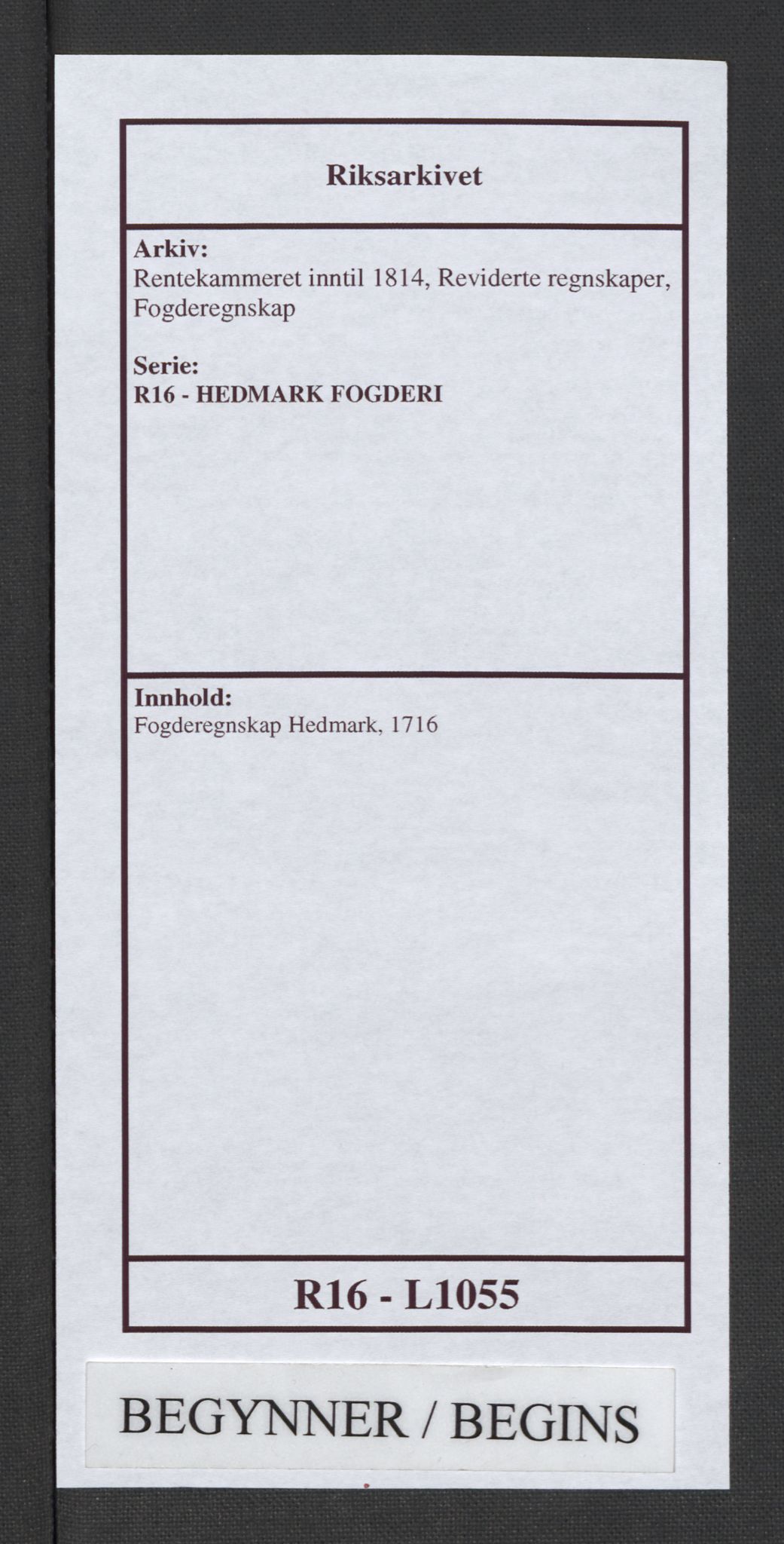 Rentekammeret inntil 1814, Reviderte regnskaper, Fogderegnskap, RA/EA-4092/R16/L1055: Fogderegnskap Hedmark, 1716, p. 1