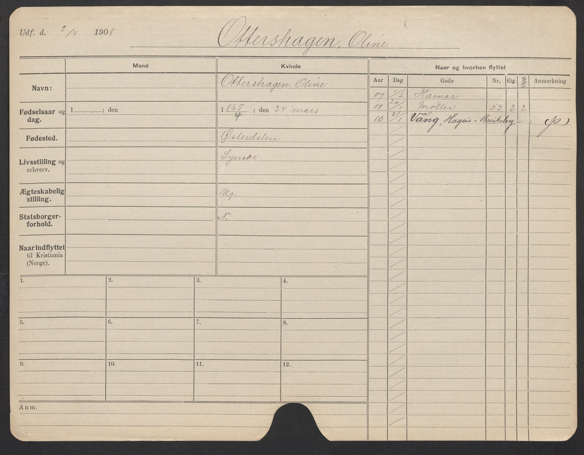 Oslo folkeregister, Registerkort, AV/SAO-A-11715/F/Fa/Fac/L0022: Kvinner, 1906-1914, p. 483a