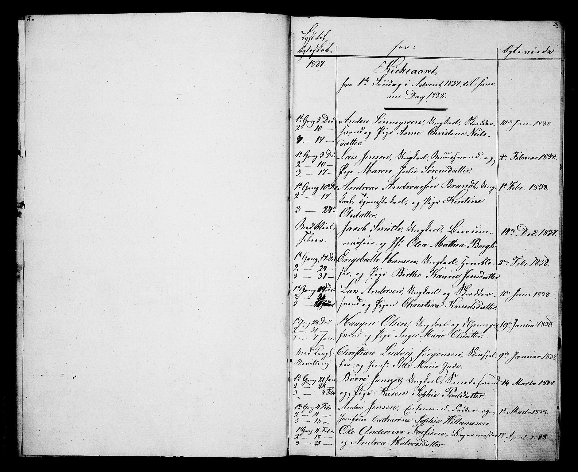 Oslo domkirke Kirkebøker, SAO/A-10752/H/Ha/L0001: Banns register no. 1, 1837-1849, p. 2-3