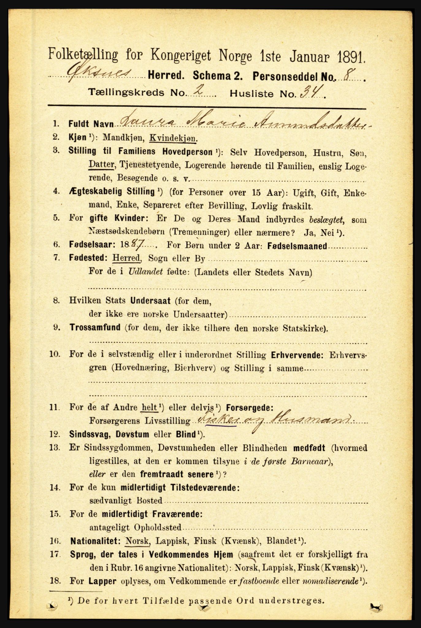 RA, 1891 census for 1868 Øksnes, 1891, p. 935
