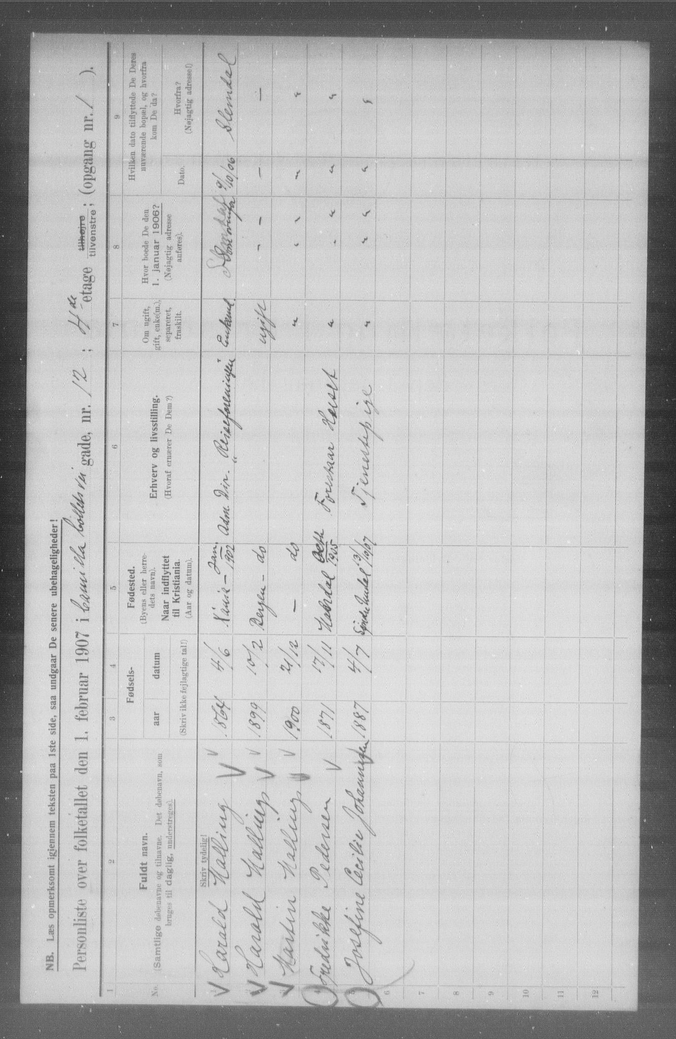 OBA, Municipal Census 1907 for Kristiania, 1907, p. 6048