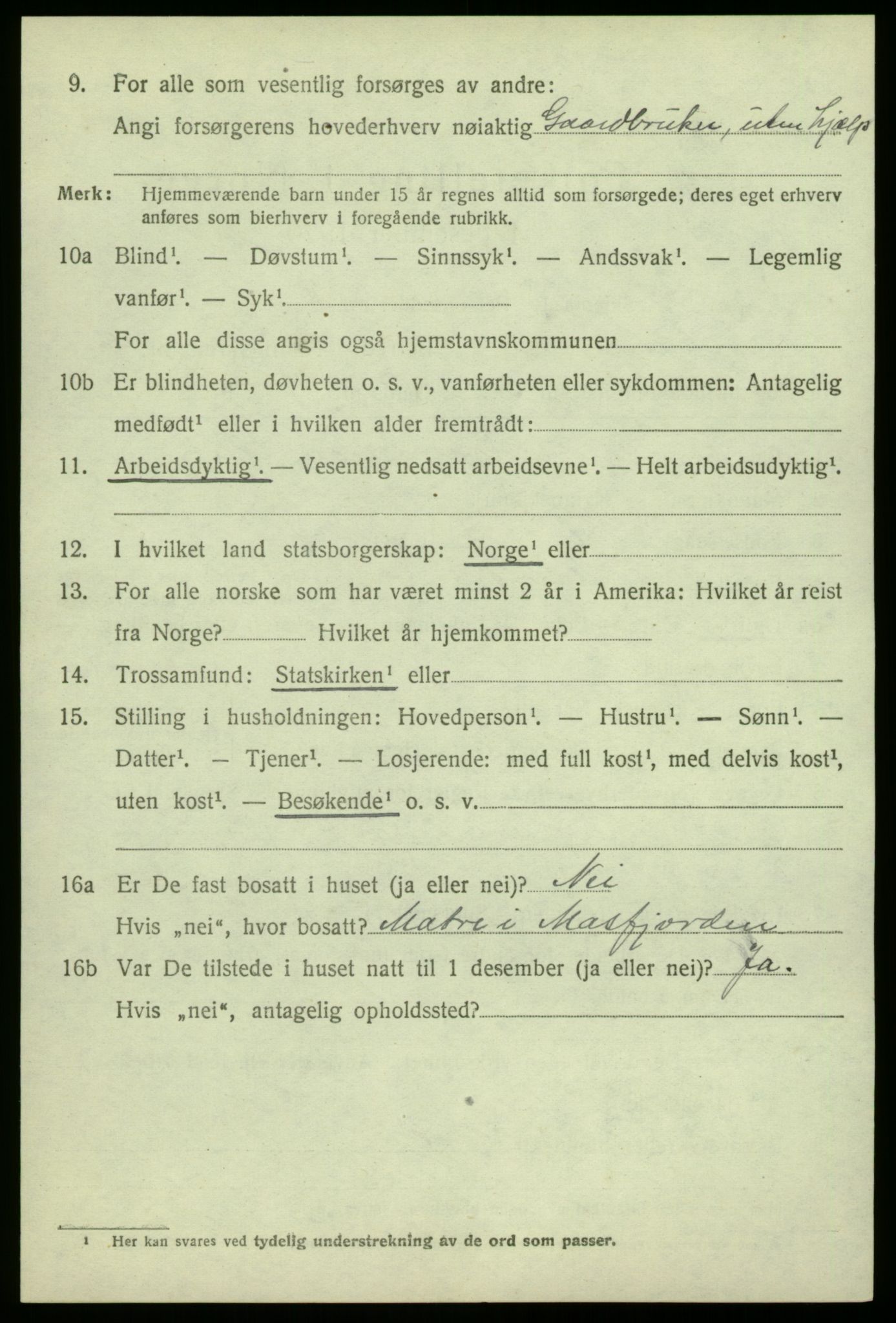 SAB, 1920 census for Masfjorden, 1920, p. 2432