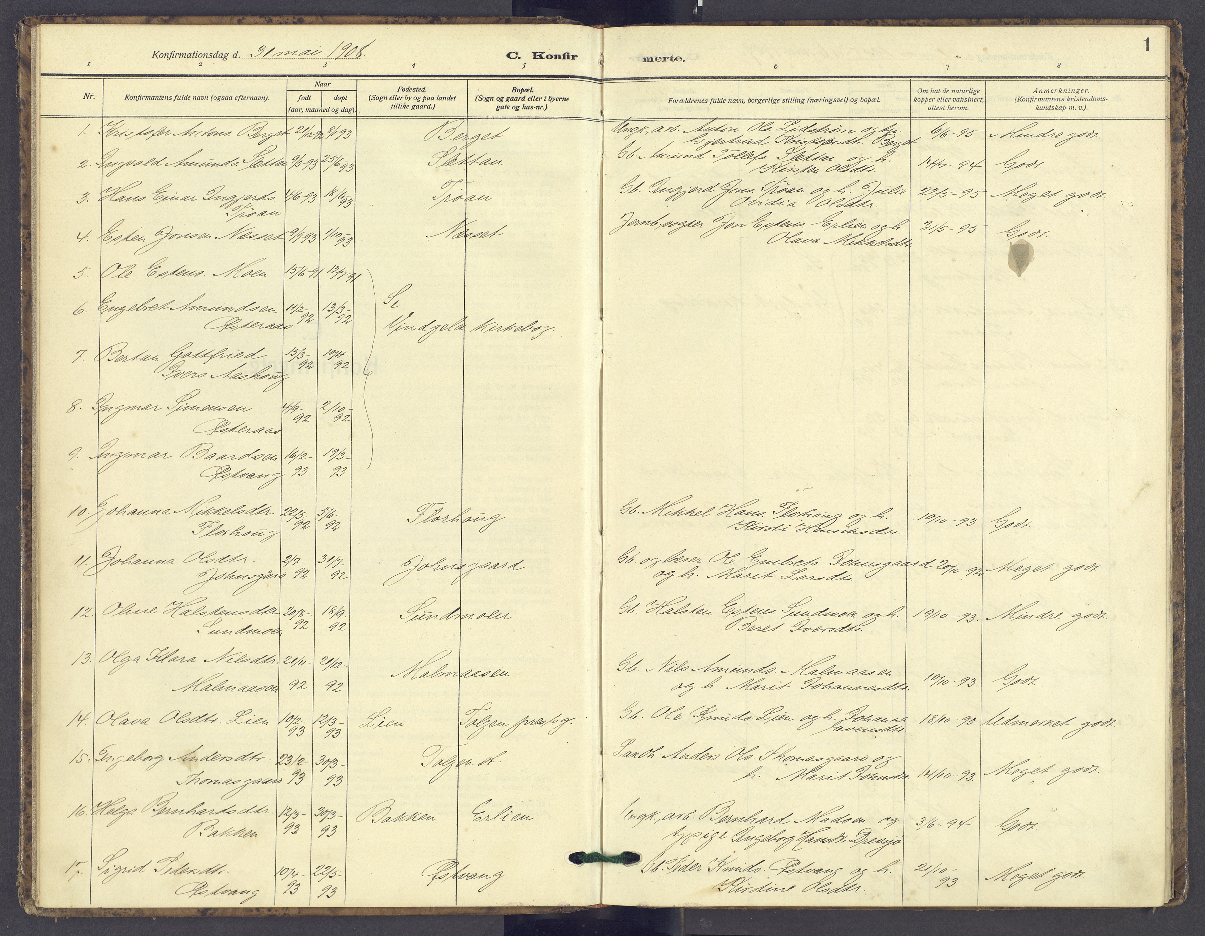 Tolga prestekontor, SAH/PREST-062/K/L0016: Parish register (official) no. 16, 1908-1957, p. 1