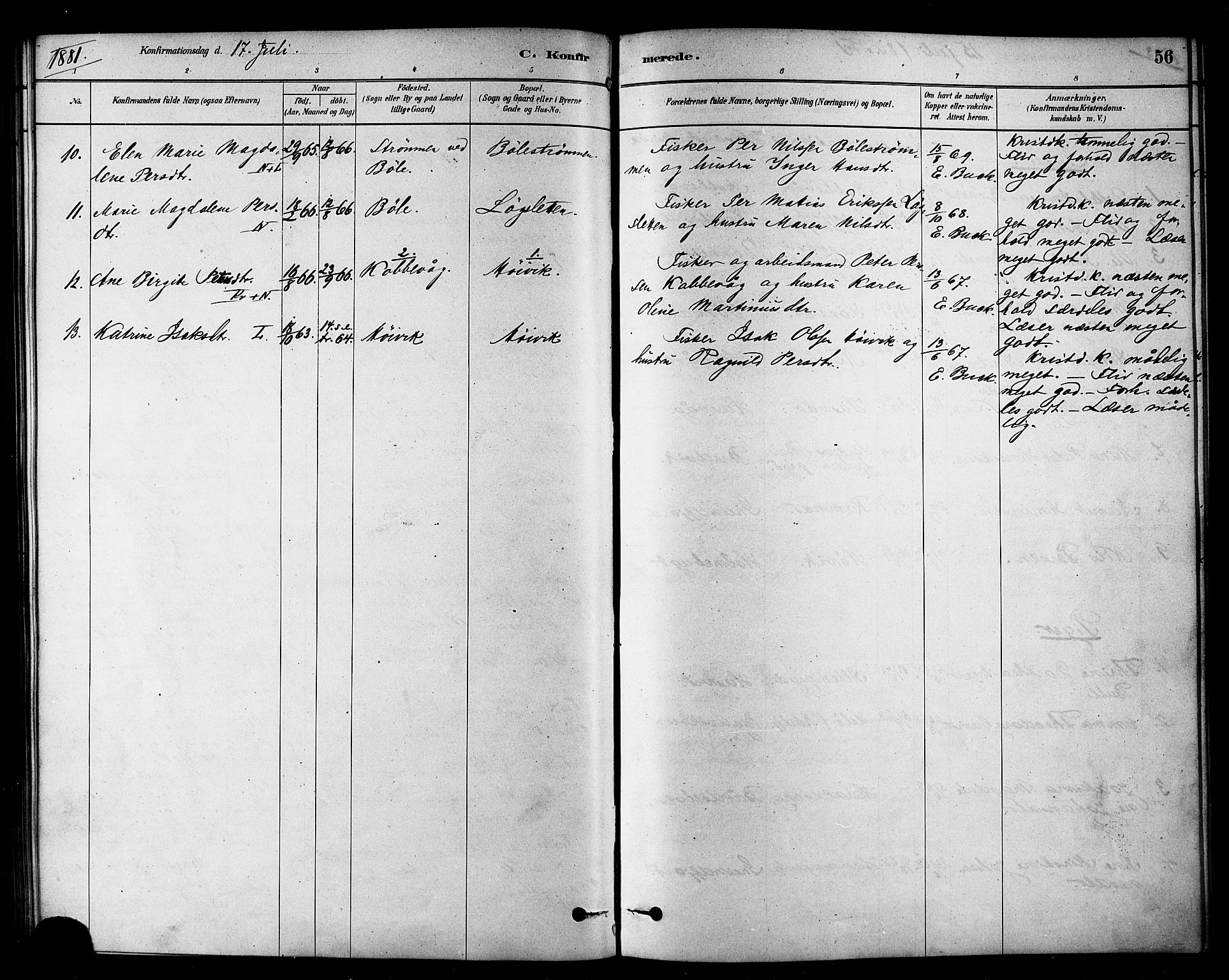 Loppa sokneprestkontor, AV/SATØ-S-1339/H/Ha/L0007kirke: Parish register (official) no. 7, 1879-1889, p. 56