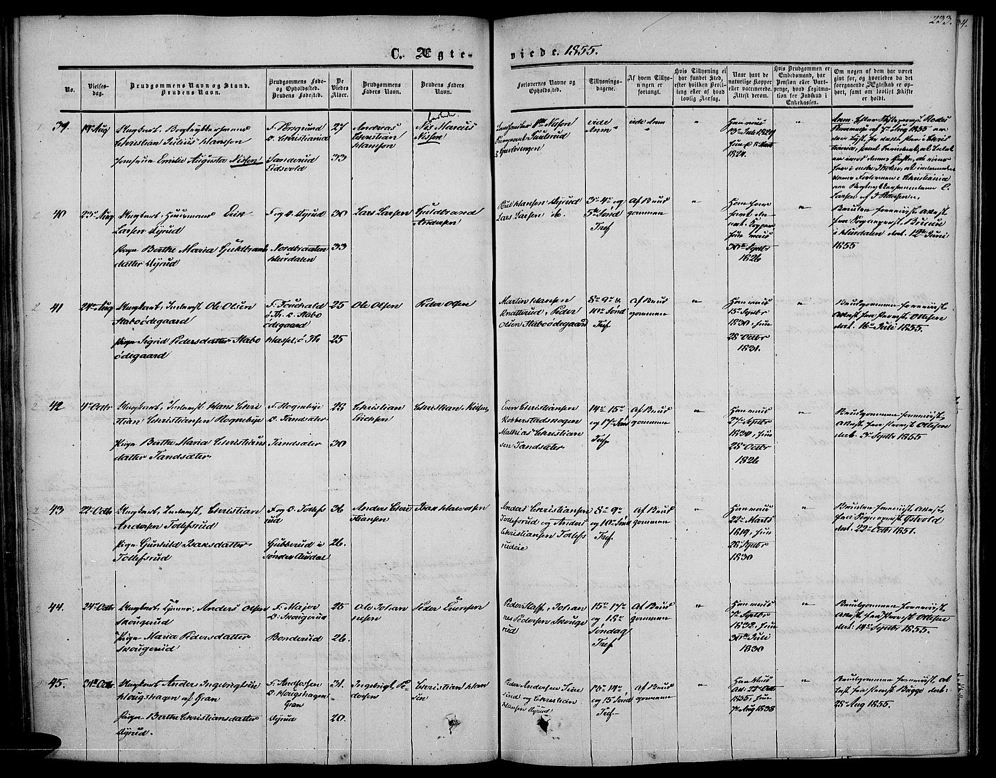 Vestre Toten prestekontor, AV/SAH-PREST-108/H/Ha/Haa/L0005: Parish register (official) no. 5, 1850-1855, p. 233