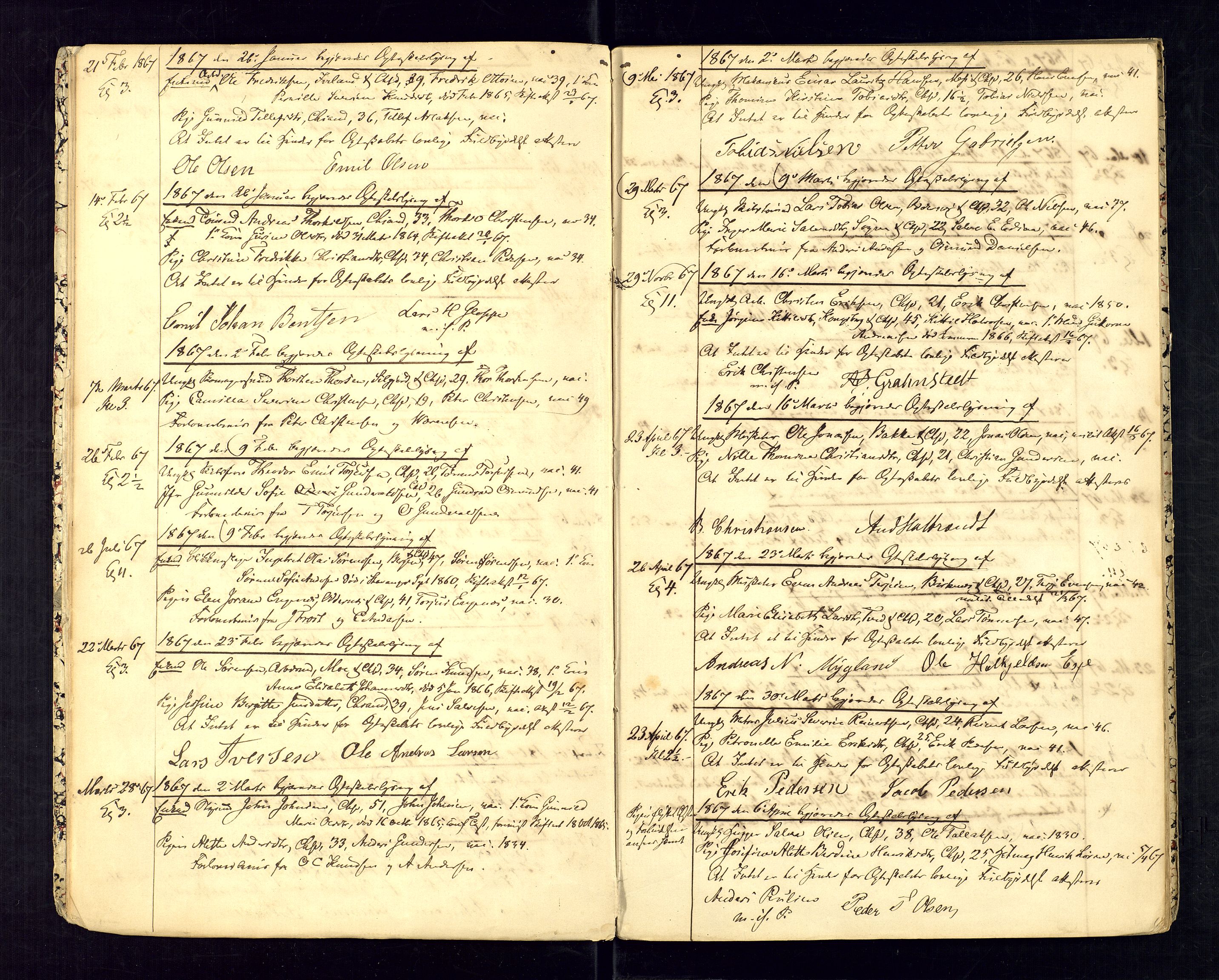 Torridal sorenskriveri, AV/SAK-1221-0012/L/Ld/L0001: Lysinger og borgerlig vigsel nr. 1, 1866-1874