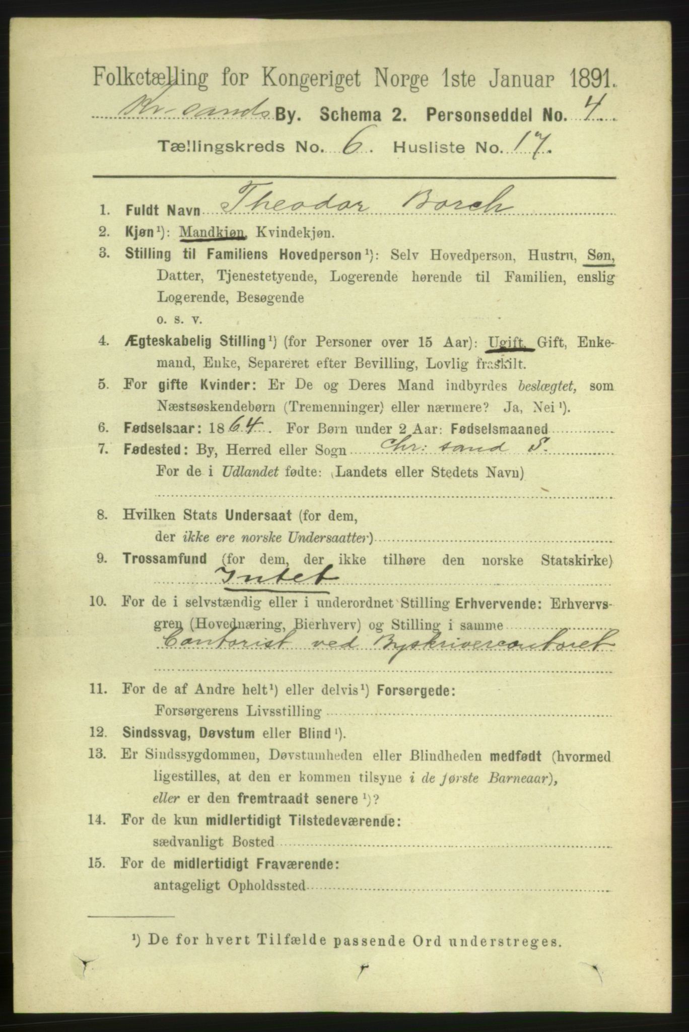 RA, 1891 census for 1001 Kristiansand, 1891, p. 4648