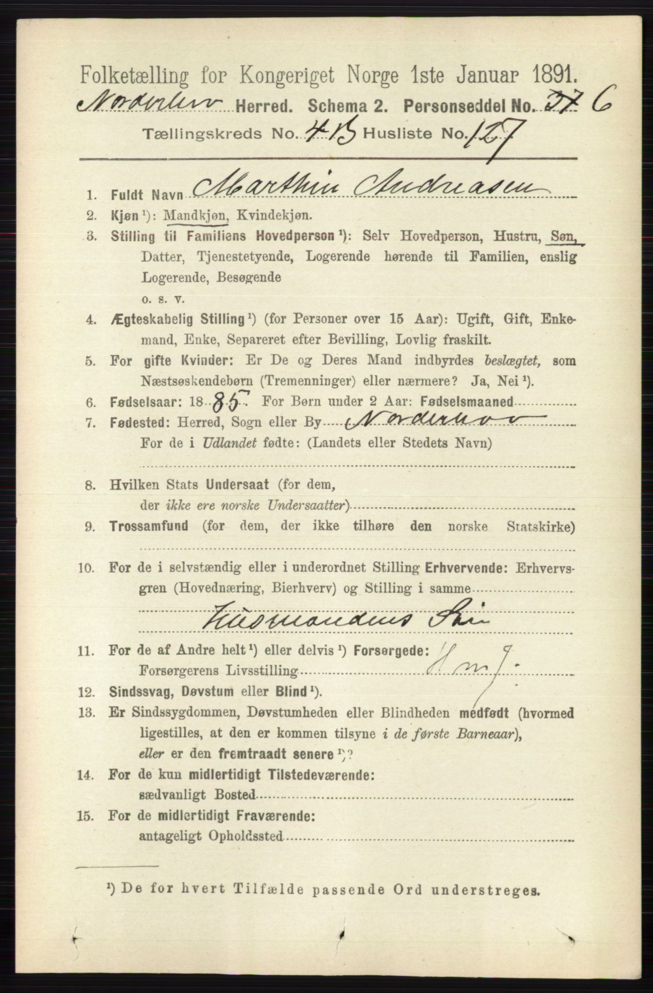 RA, 1891 census for 0613 Norderhov, 1891, p. 3430