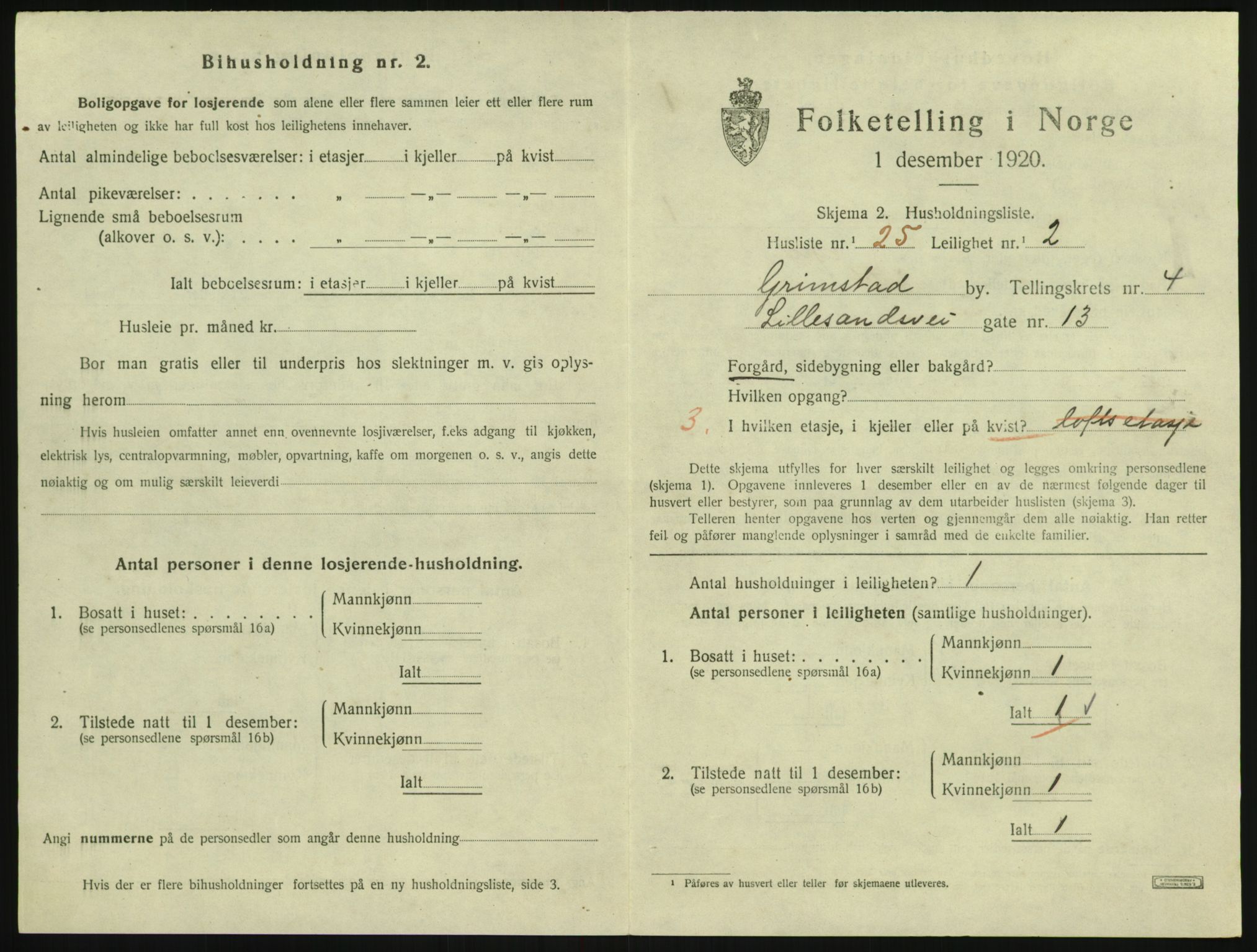 SAK, 1920 census for Grimstad, 1920, p. 1893