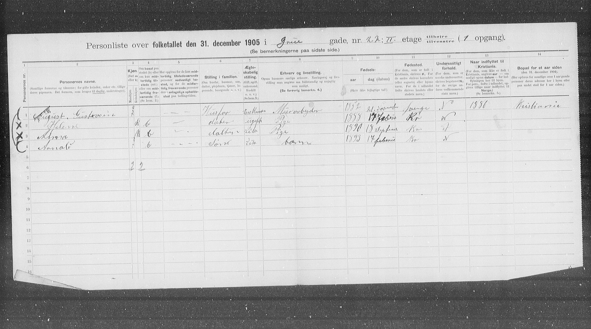 OBA, Municipal Census 1905 for Kristiania, 1905, p. 15855