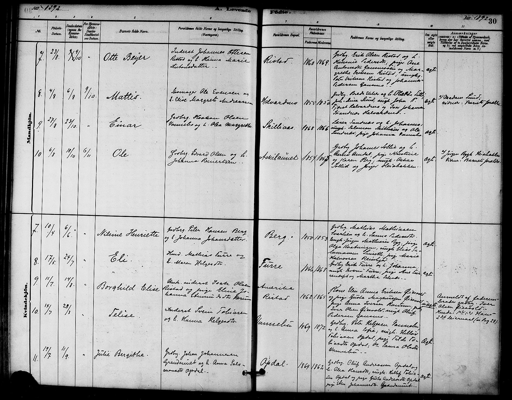 Ministerialprotokoller, klokkerbøker og fødselsregistre - Nord-Trøndelag, SAT/A-1458/766/L0563: Parish register (official) no. 767A01, 1881-1899, p. 30