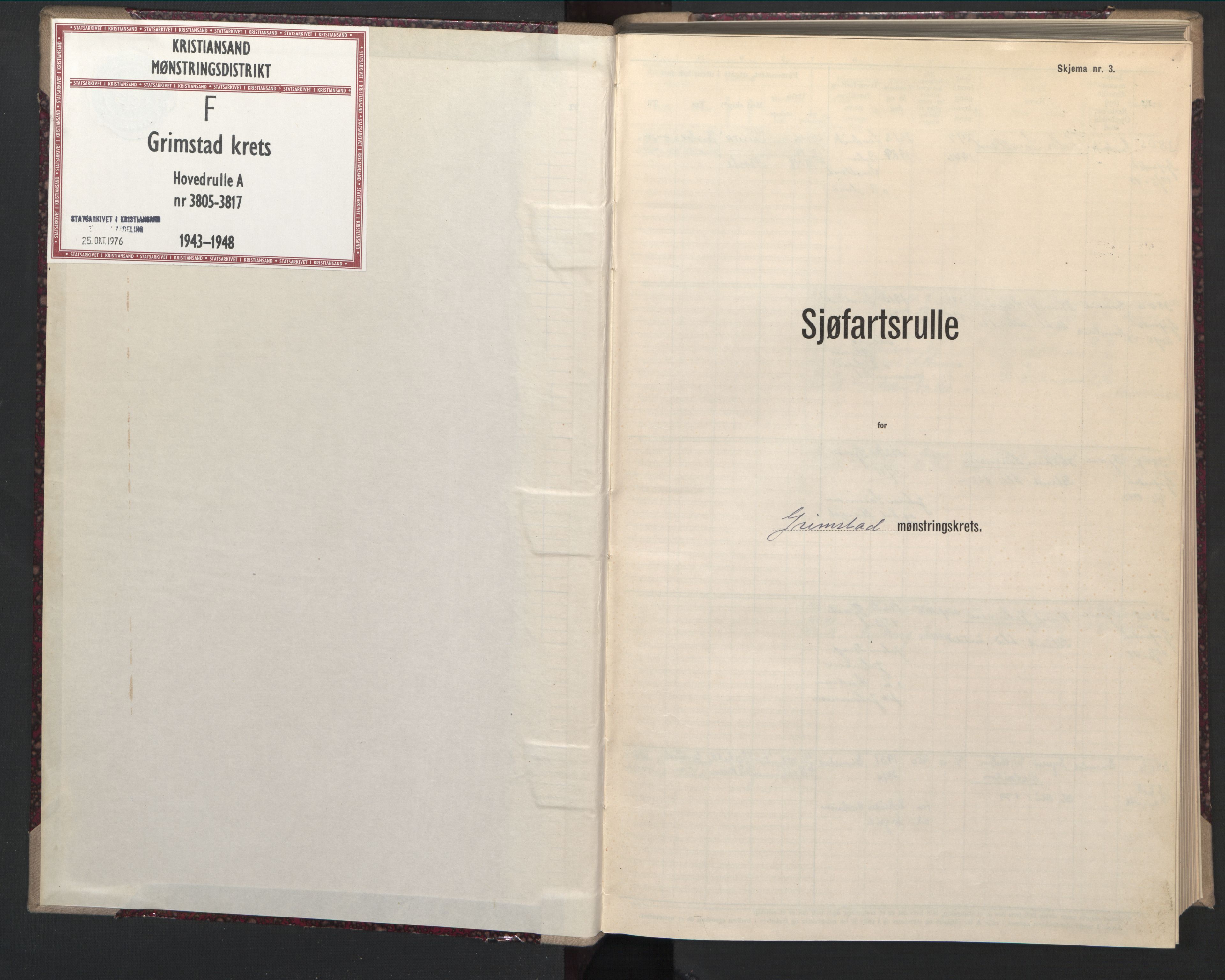 Grimstad mønstringskrets, SAK/2031-0013/F/Fb/L0006: Hovedrulle A nr 3805-3817, F-9, 1943-1948, p. 2