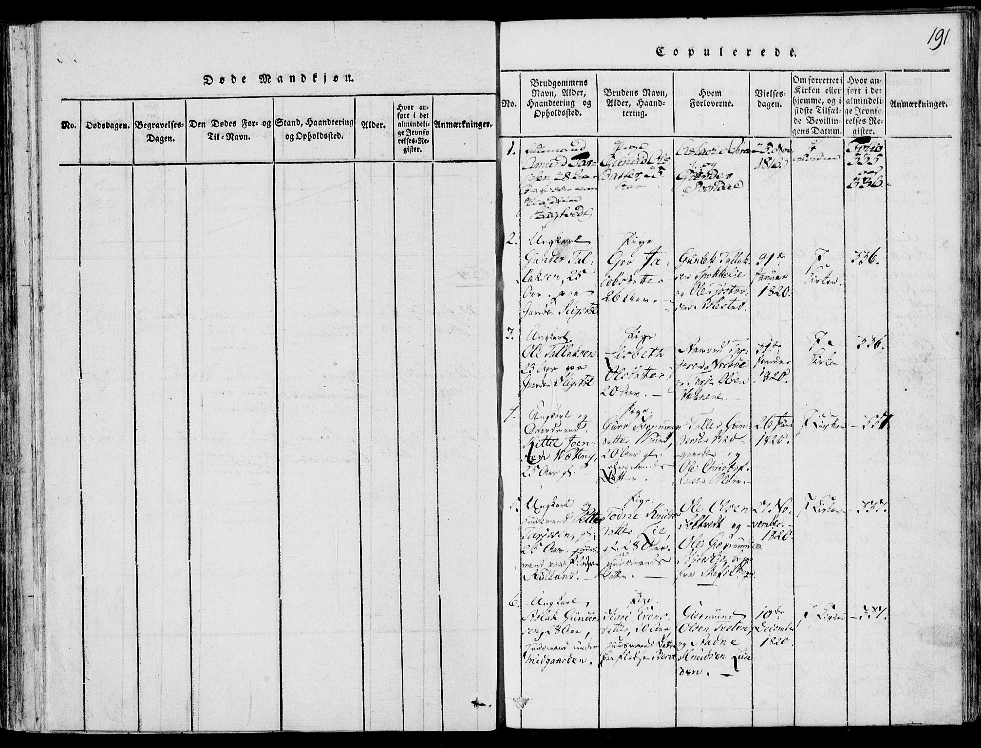 Fyresdal kirkebøker, SAKO/A-263/F/Fb/L0001: Parish register (official) no. II 1, 1815-1854, p. 191