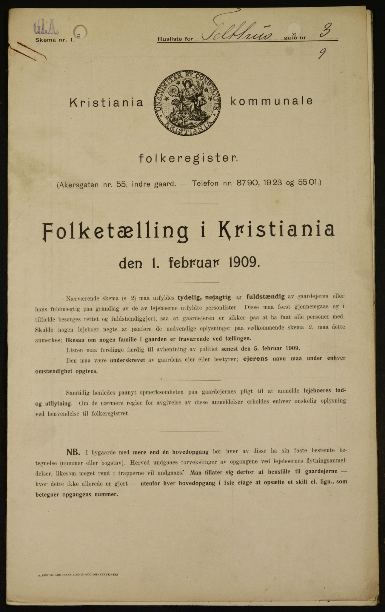 OBA, Municipal Census 1909 for Kristiania, 1909, p. 97496