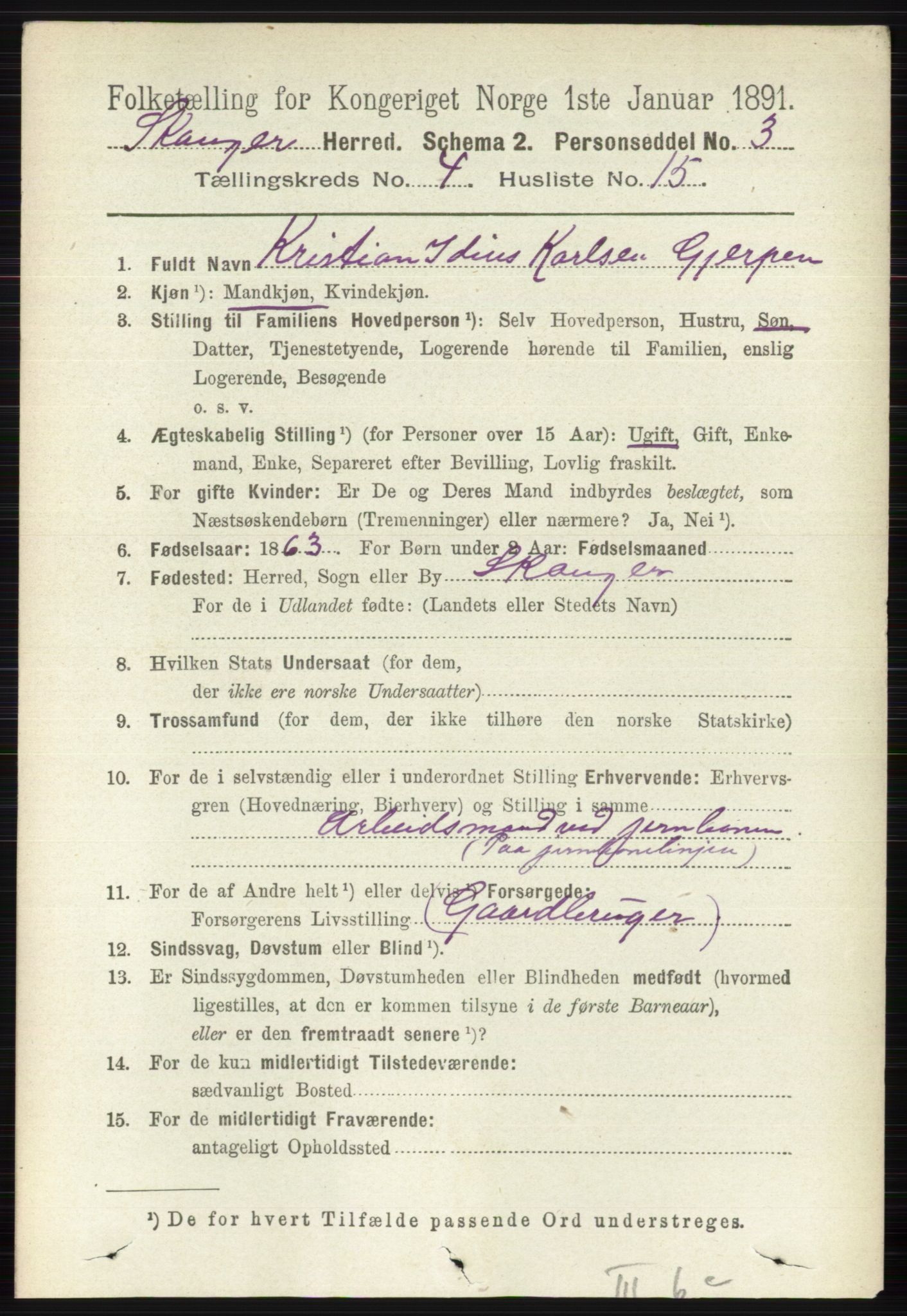 RA, 1891 census for 0712 Skoger, 1891, p. 2372