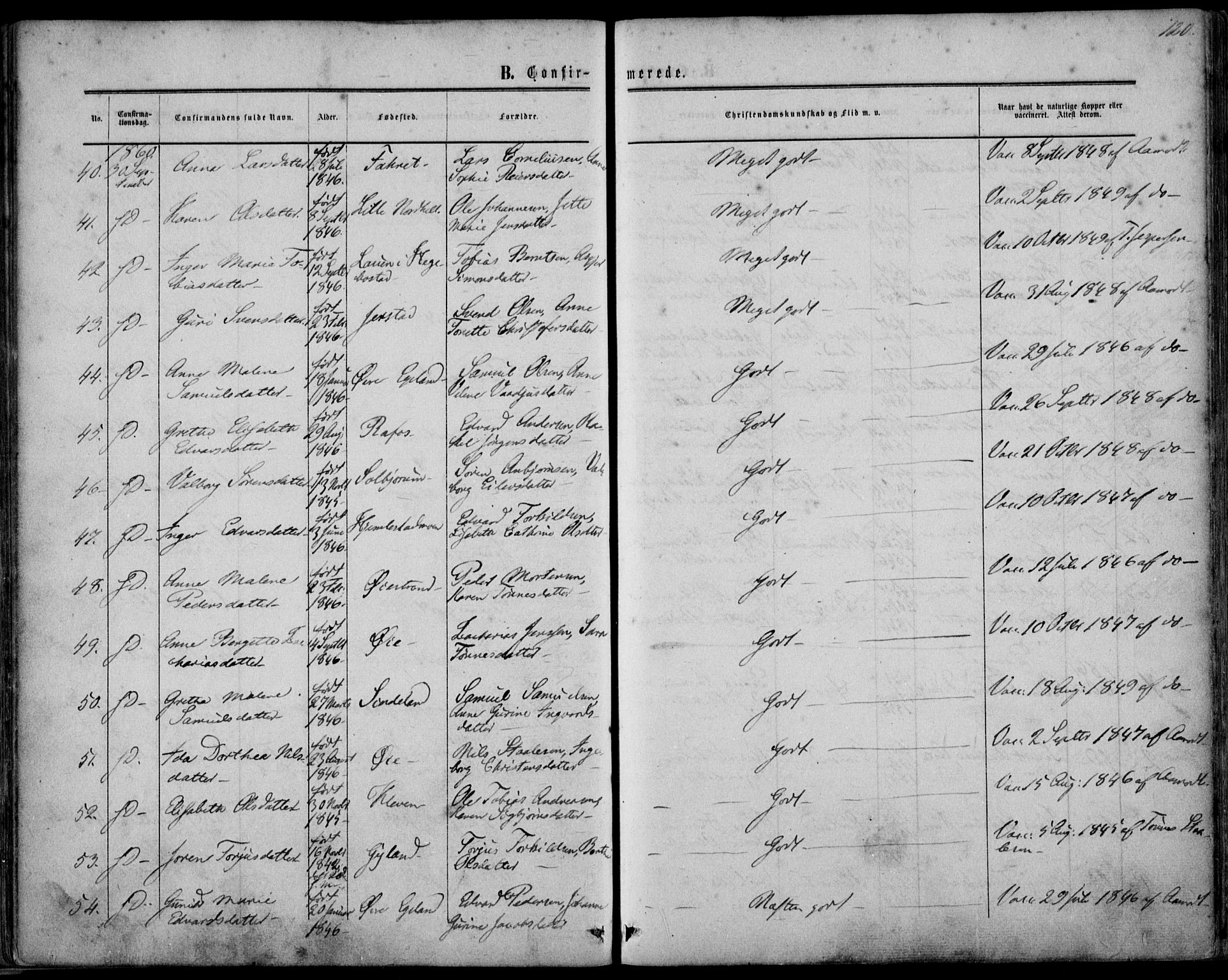 Kvinesdal sokneprestkontor, AV/SAK-1111-0026/F/Fa/Fab/L0006: Parish register (official) no. A 6, 1857-1869, p. 120