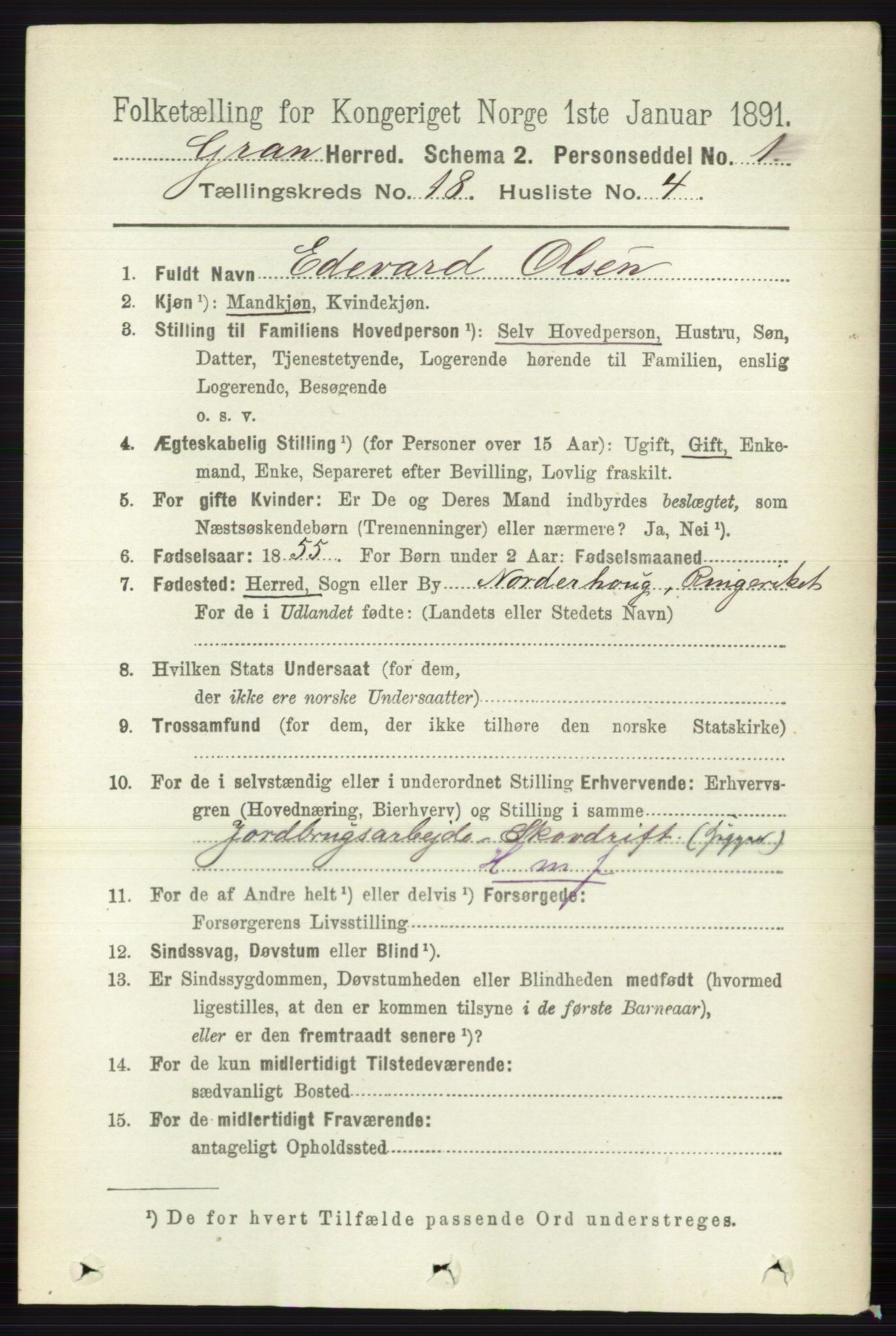 RA, 1891 census for 0534 Gran, 1891, p. 9549