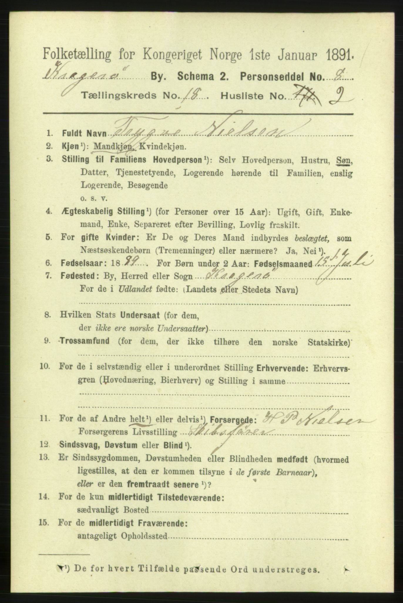 RA, 1891 census for 0801 Kragerø, 1891, p. 4464