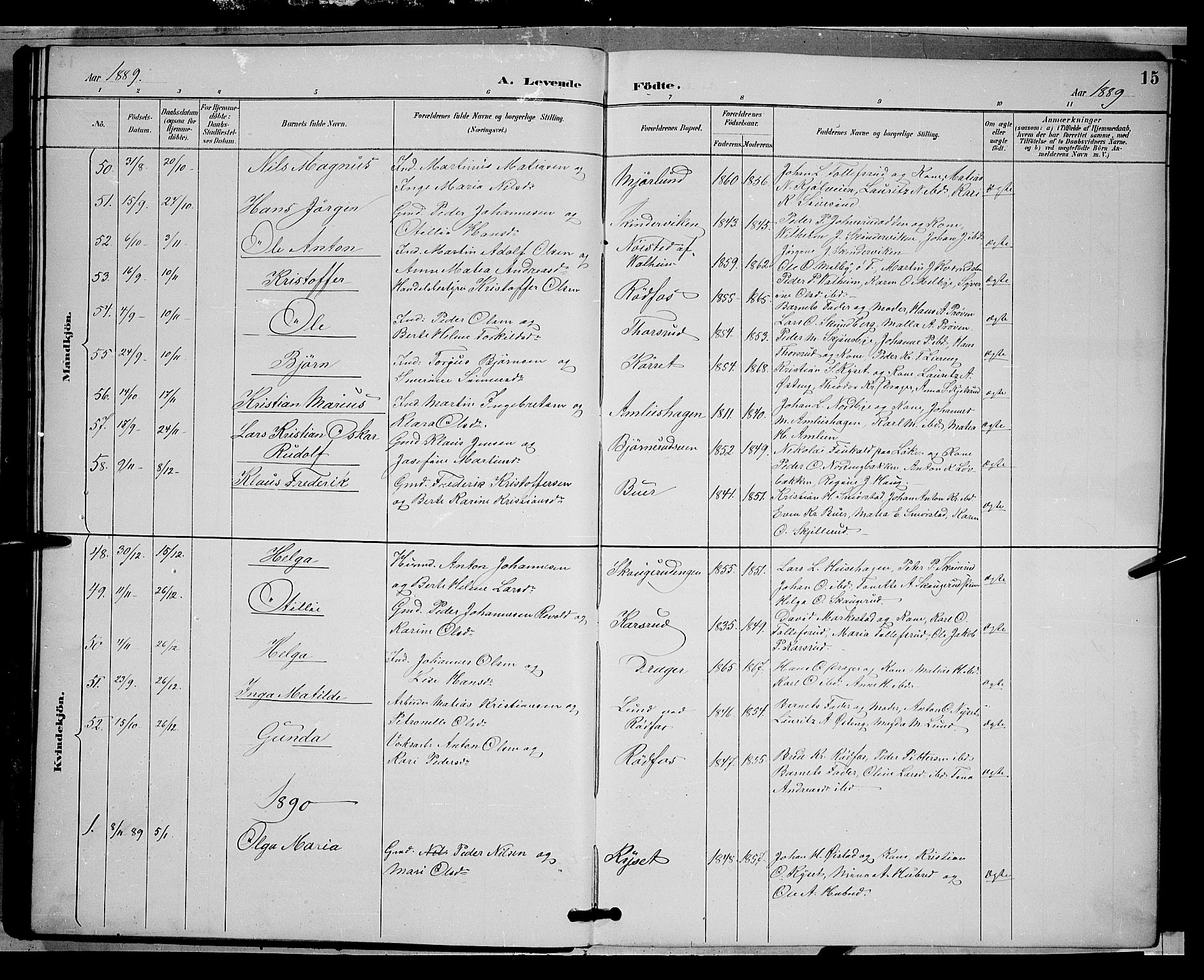 Vestre Toten prestekontor, SAH/PREST-108/H/Ha/Hab/L0009: Parish register (copy) no. 9, 1888-1900, p. 15