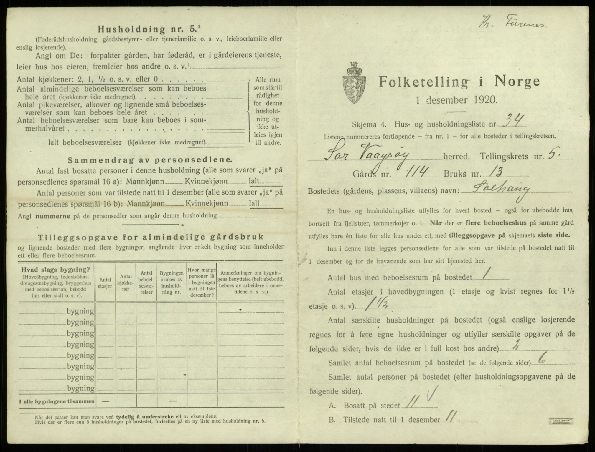 SAB, 1920 census for Sør-Vågsøy, 1920, p. 375