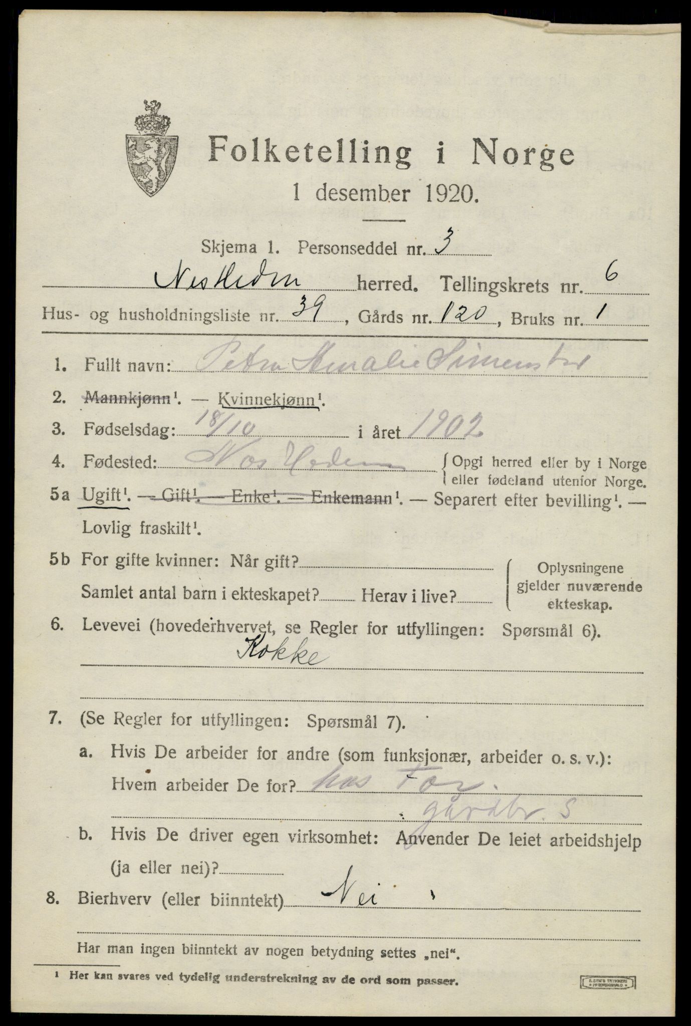 SAH, 1920 census for Nes (Hedmark), 1920, p. 8270