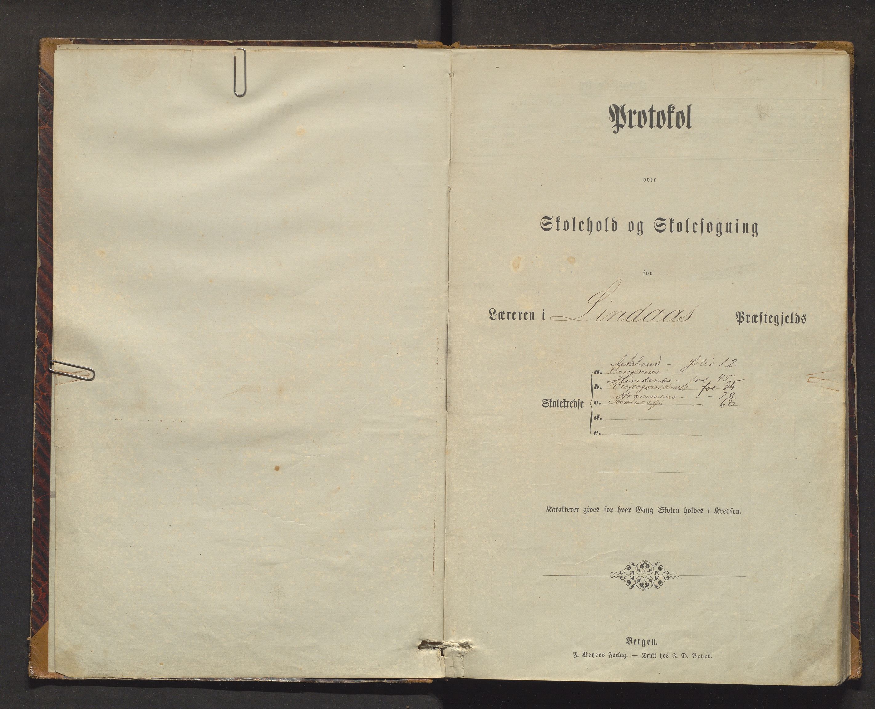 Lindås kommune. Barneskulane, IKAH/1263-231/F/Fa/L0010: Skuleprotokoll for Hundvin, Askeland, Hindenes, Kvammen og Kvalvåg krinsar, 1872-1886