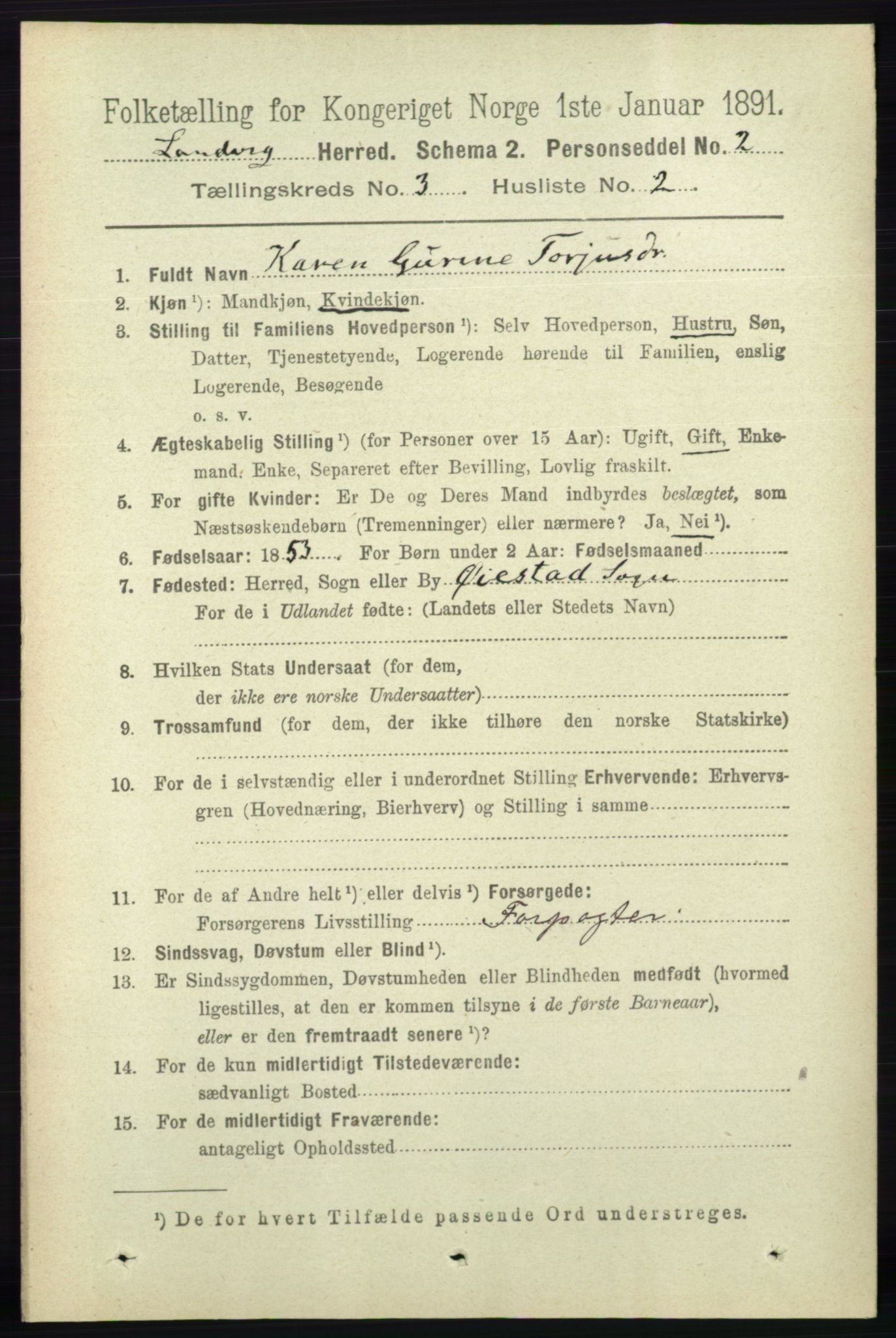 RA, 1891 census for 0924 Landvik, 1891, p. 1006