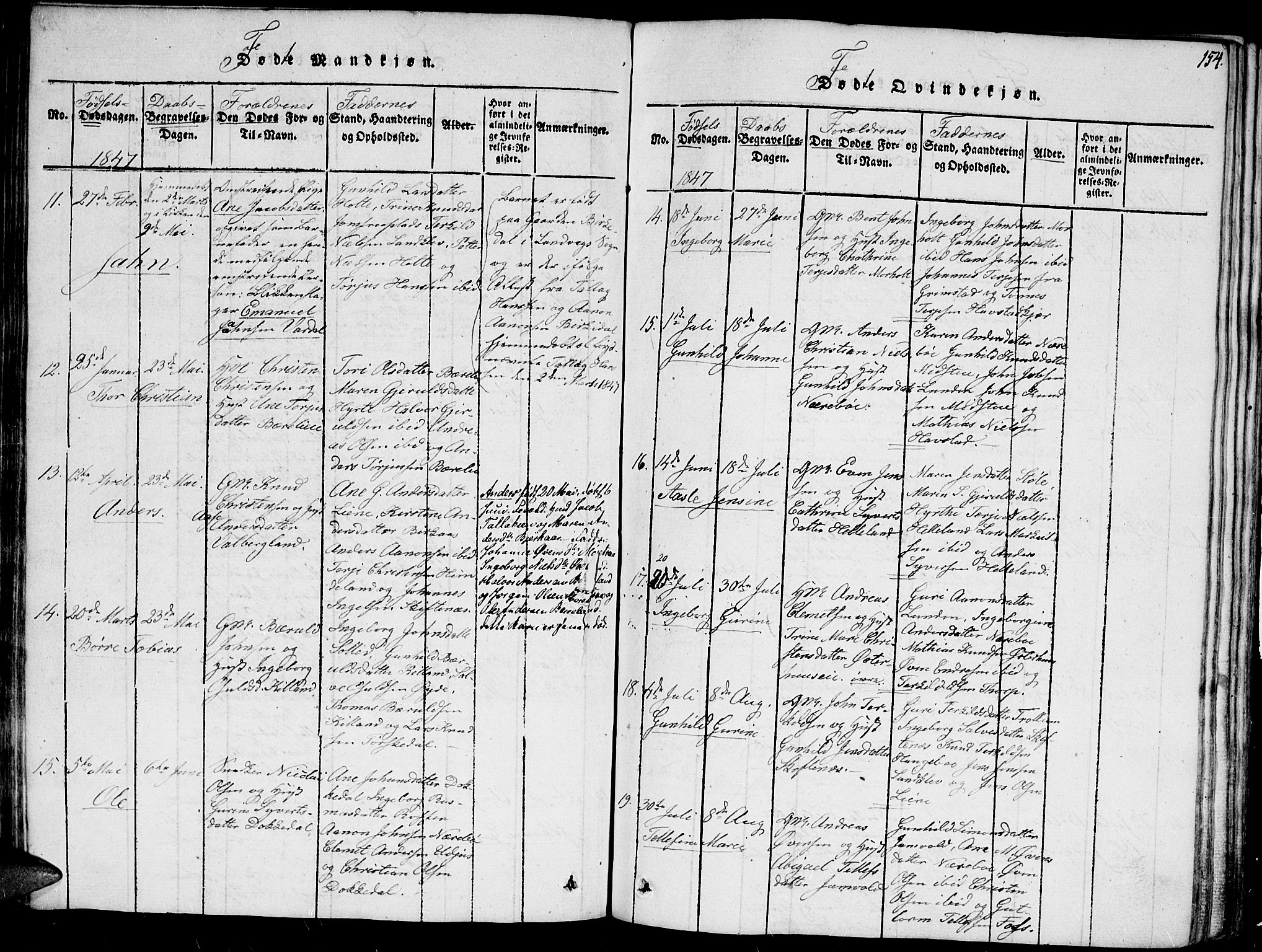 Hommedal sokneprestkontor, AV/SAK-1111-0023/F/Fa/Fab/L0003: Parish register (official) no. A 3, 1815-1848, p. 154