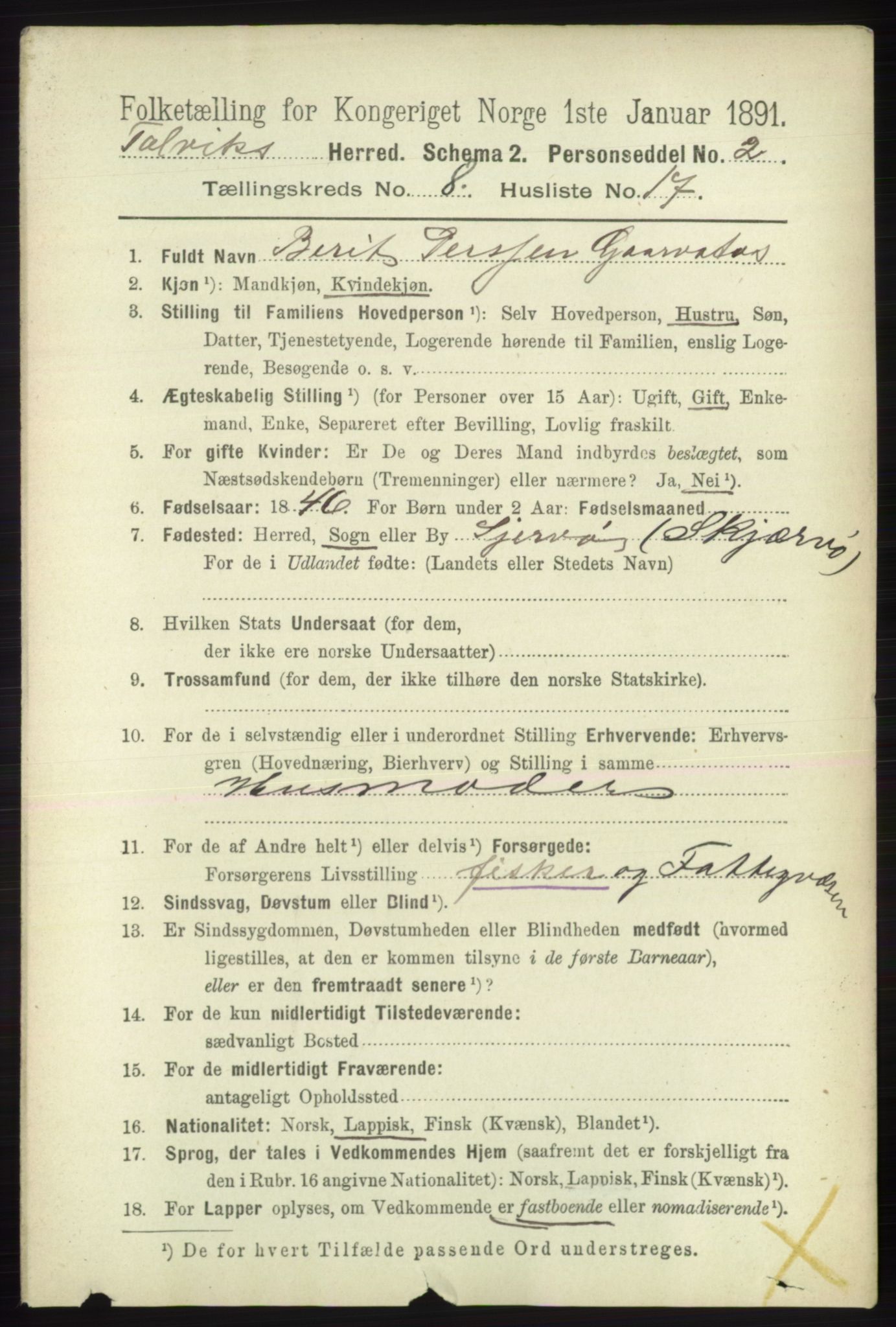 RA, 1891 census for 2013 Talvik, 1891, p. 2136