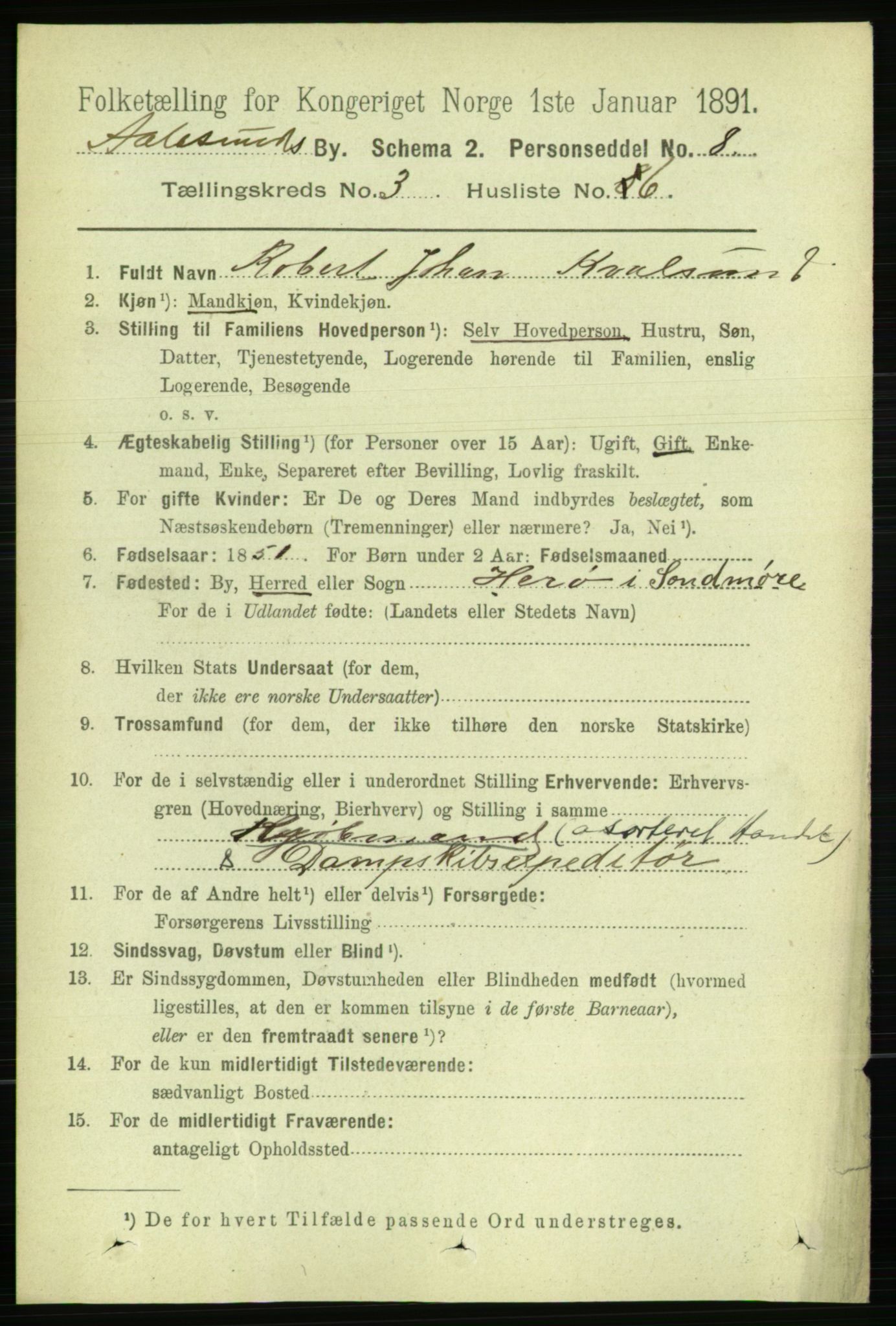 RA, 1891 census for 1501 Ålesund, 1891, p. 2332