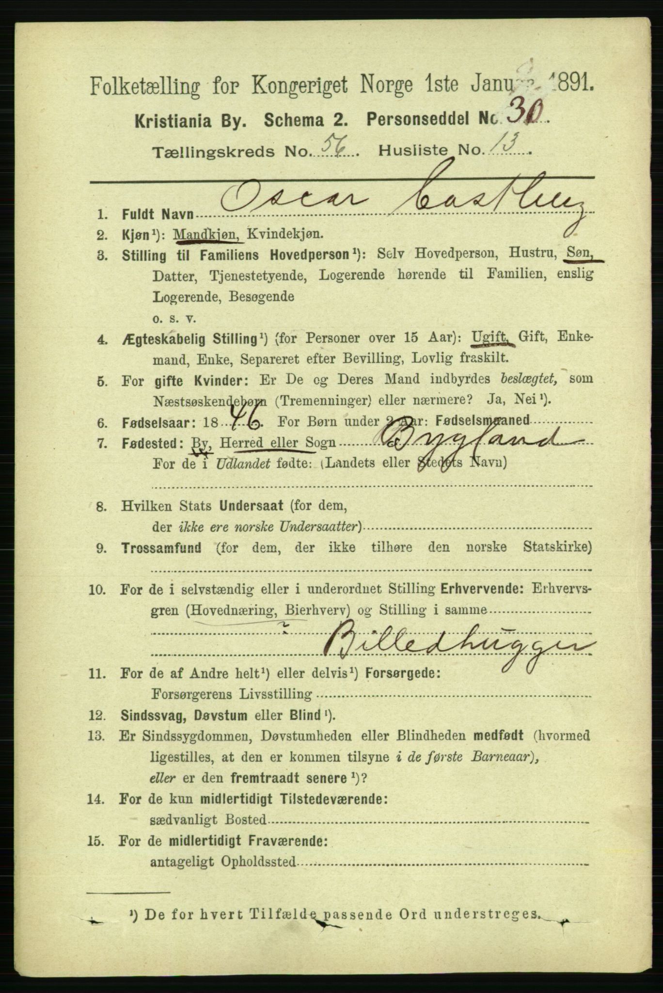 RA, 1891 census for 0301 Kristiania, 1891, p. 30413