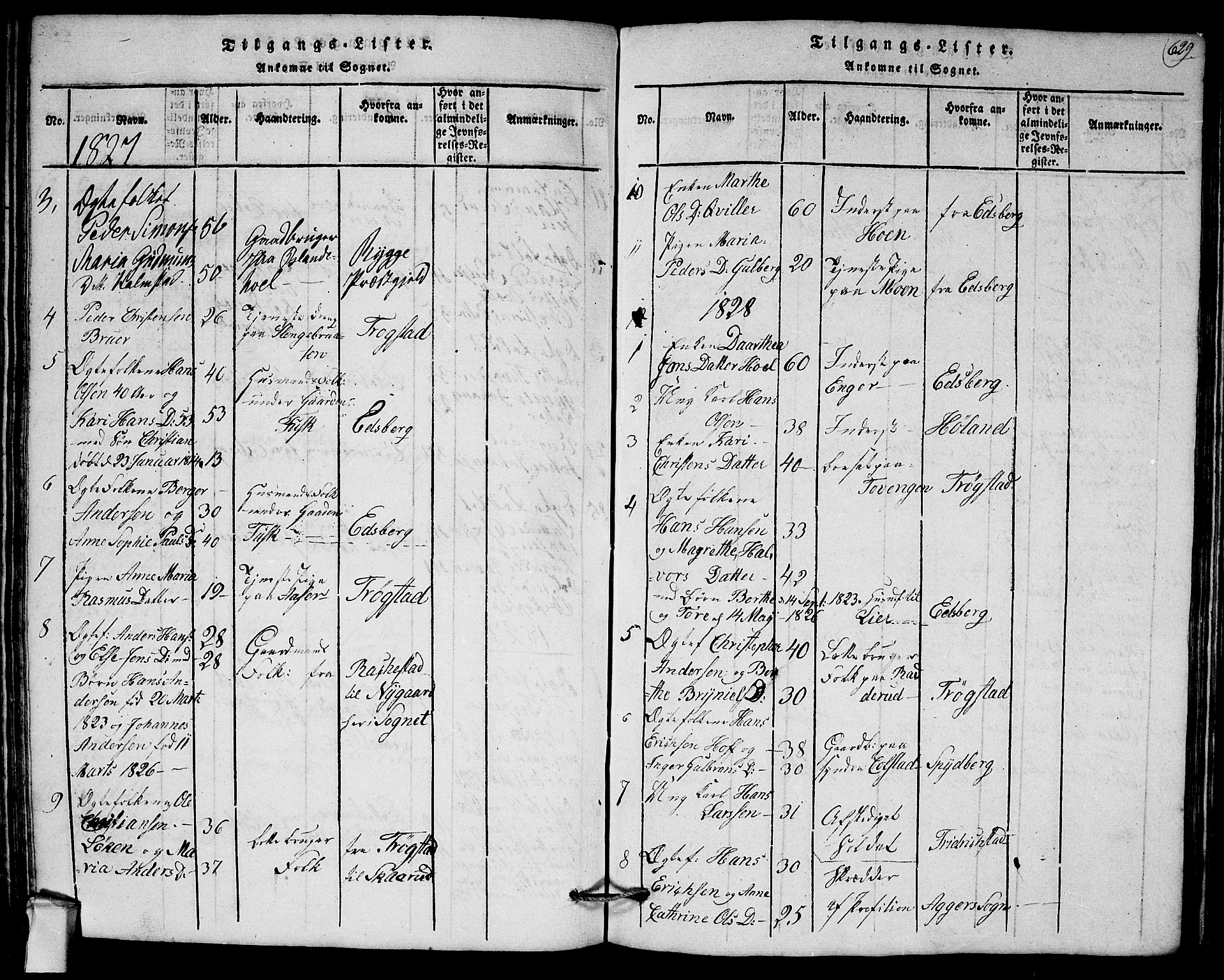 Askim prestekontor Kirkebøker, SAO/A-10900/G/Ga/L0001: Parish register (copy) no. 1, 1817-1846, p. 628-629