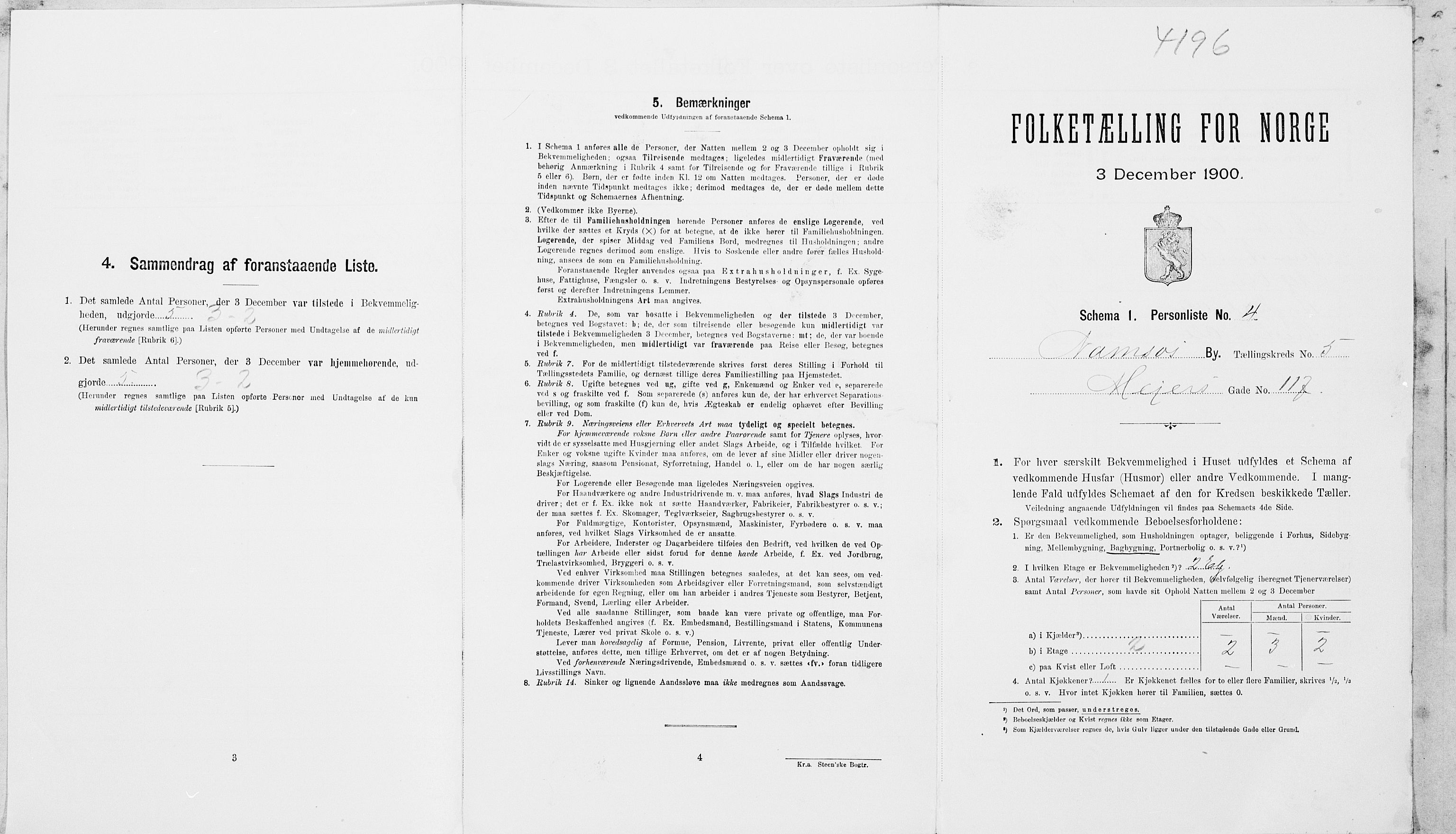 SAT, 1900 census for Namsos, 1900, p. 909