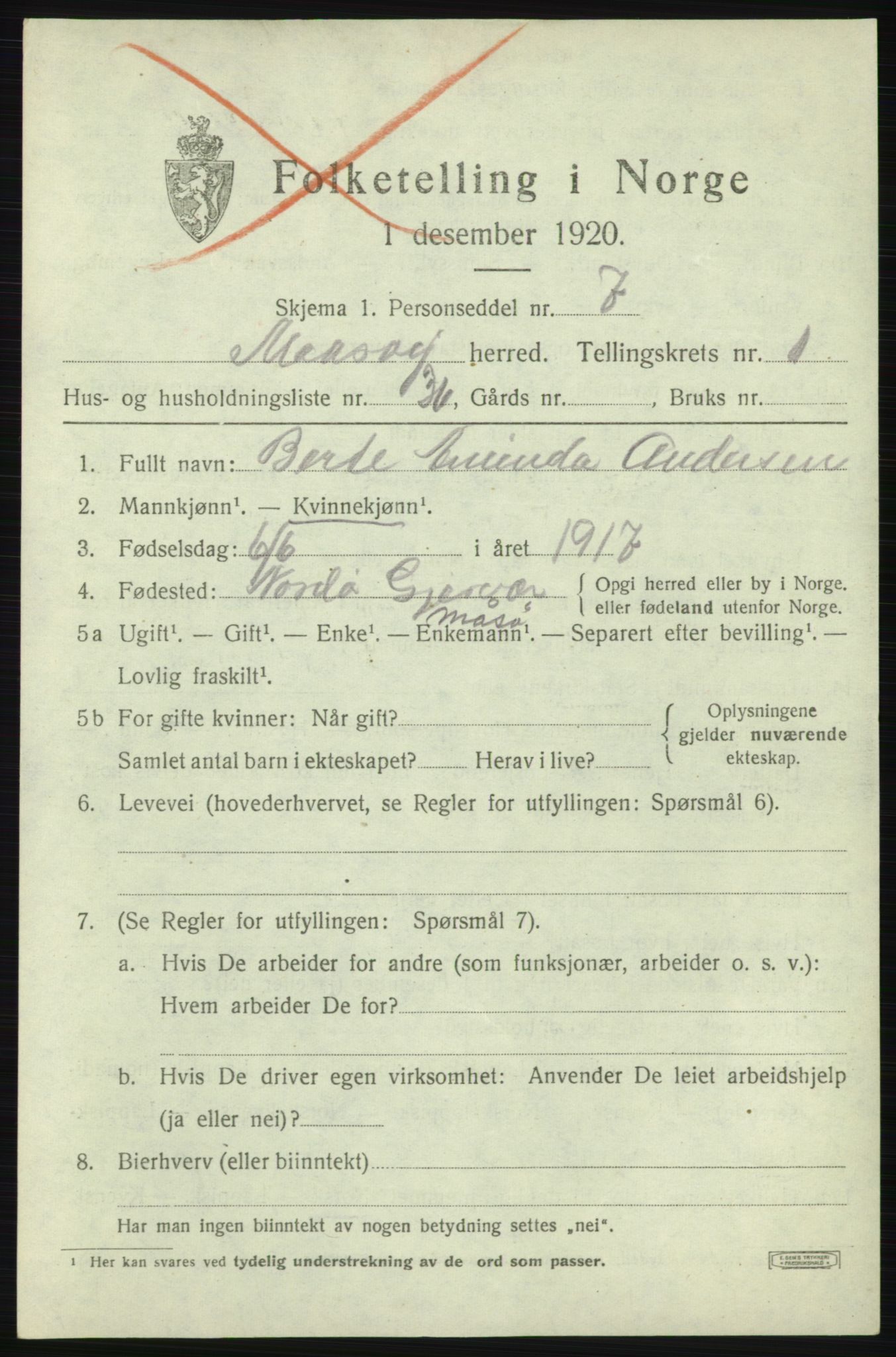 SATØ, 1920 census for Måsøy, 1920, p. 1226