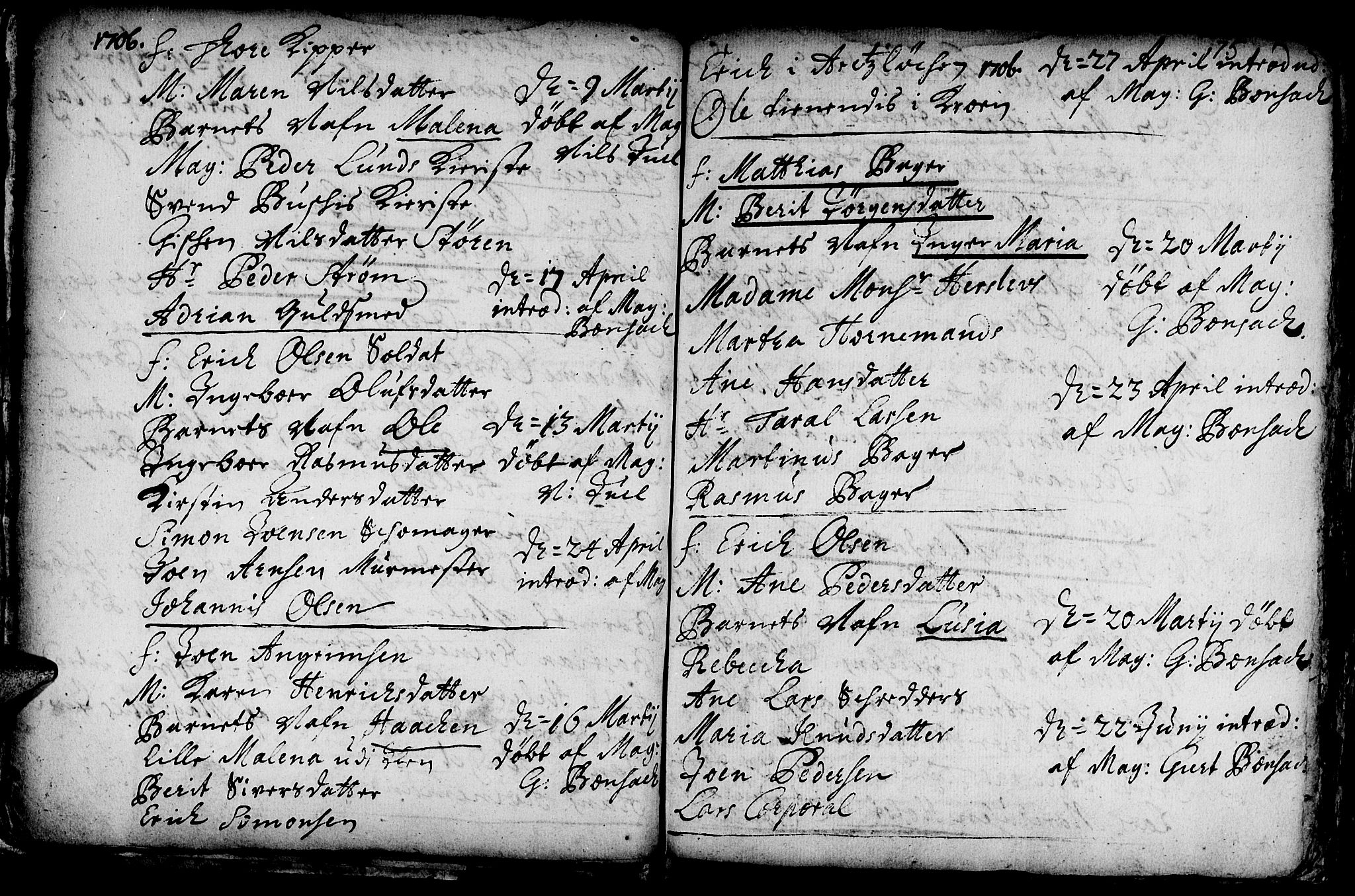 Ministerialprotokoller, klokkerbøker og fødselsregistre - Sør-Trøndelag, SAT/A-1456/601/L0034: Parish register (official) no. 601A02, 1702-1714, p. 75