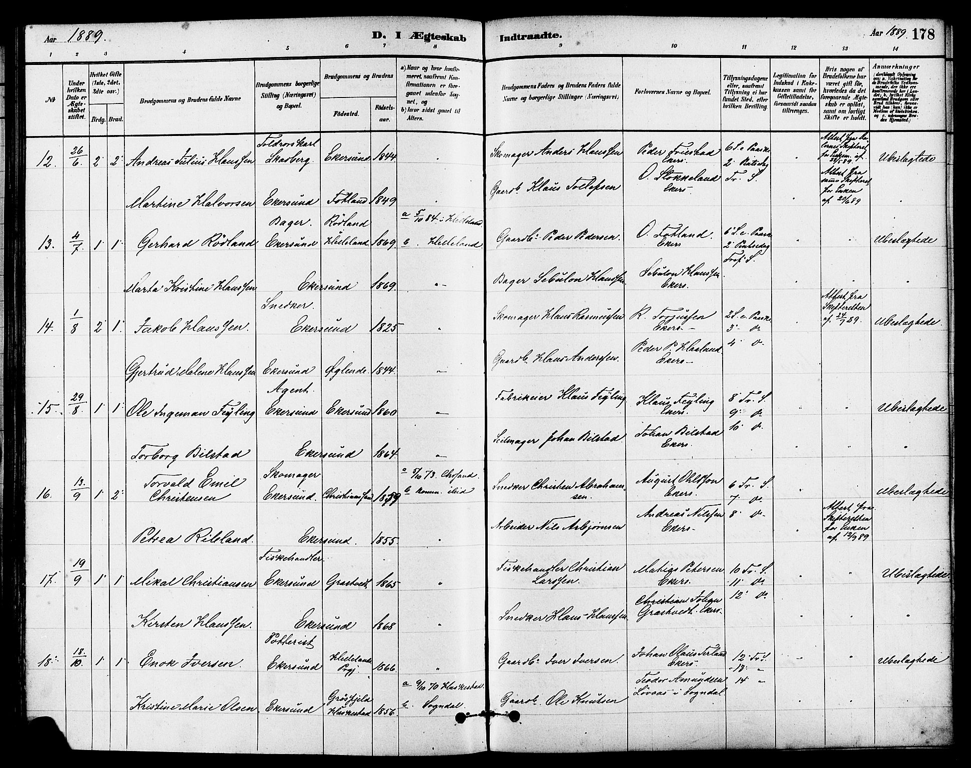 Eigersund sokneprestkontor, AV/SAST-A-101807/S08/L0015: Parish register (official) no. A 15, 1879-1892, p. 178