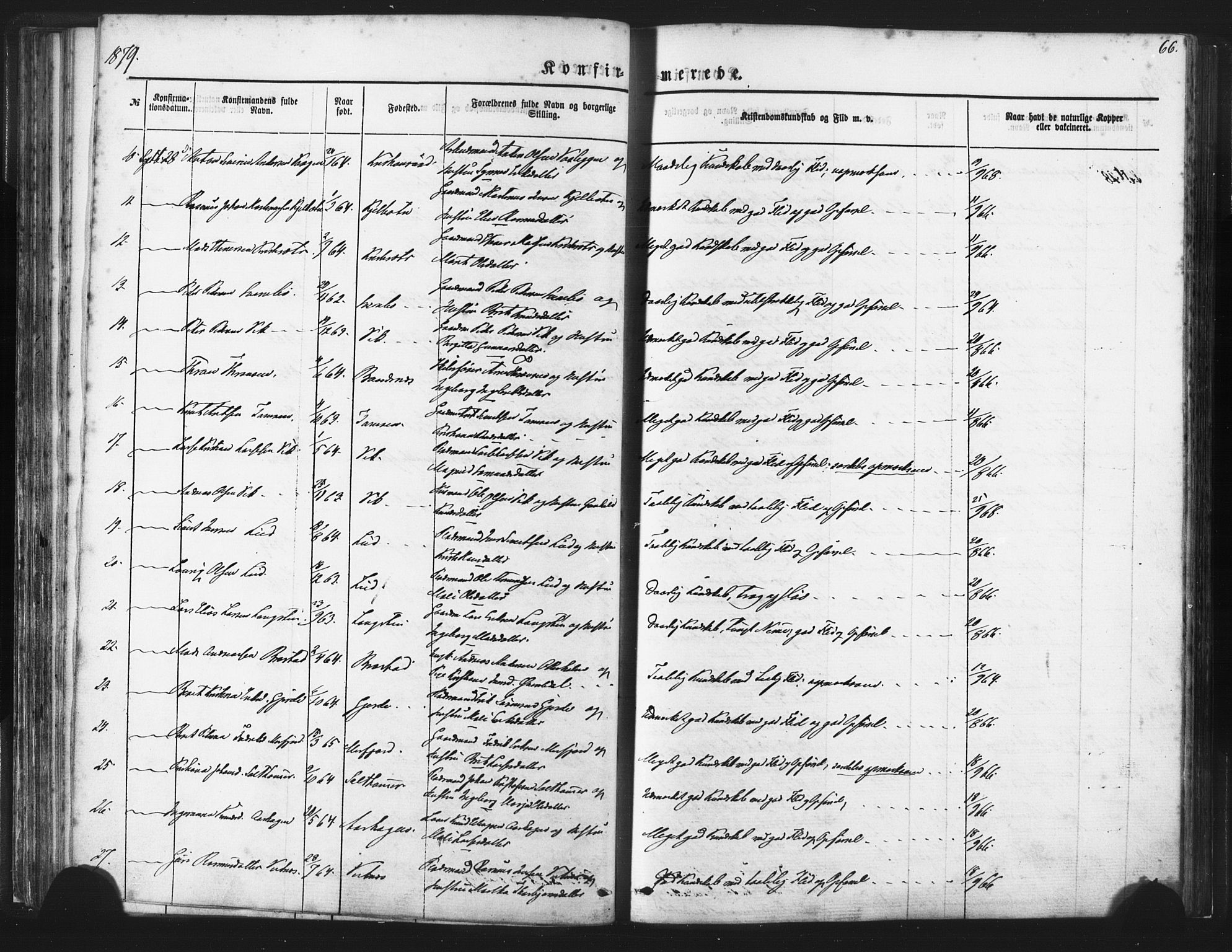 Ministerialprotokoller, klokkerbøker og fødselsregistre - Møre og Romsdal, AV/SAT-A-1454/539/L0530: Parish register (official) no. 539A03, 1872-1886, p. 66